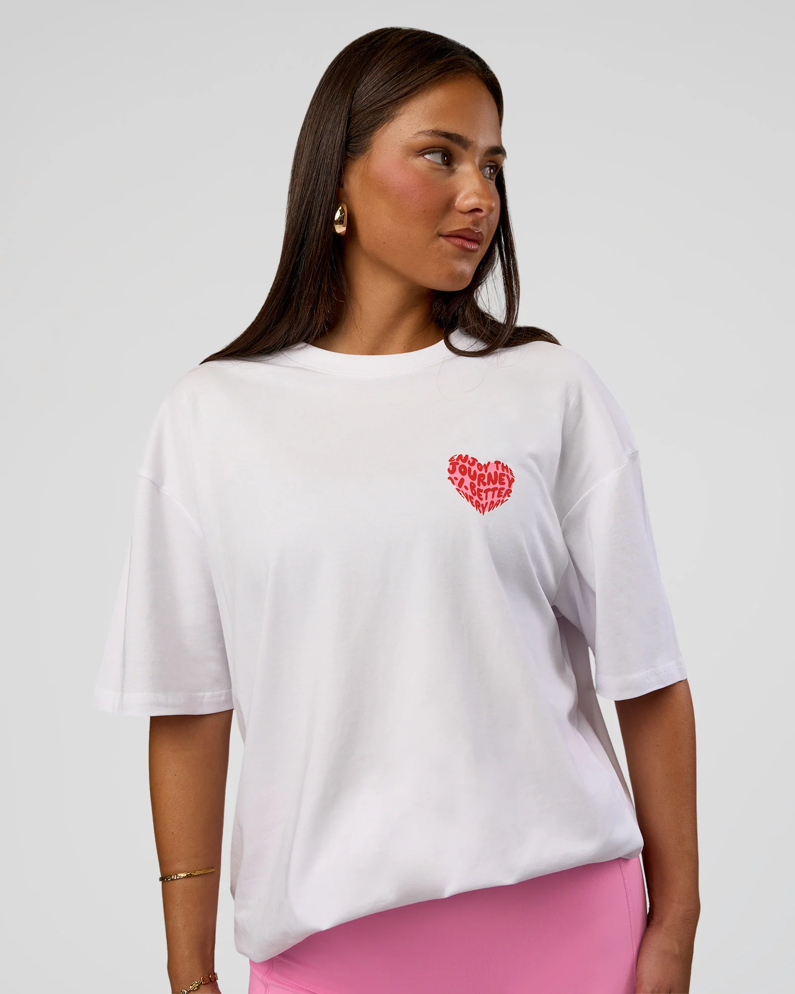 Love the Journey FLXCotton Oversized Tee - White-Candy Pink - Image 5