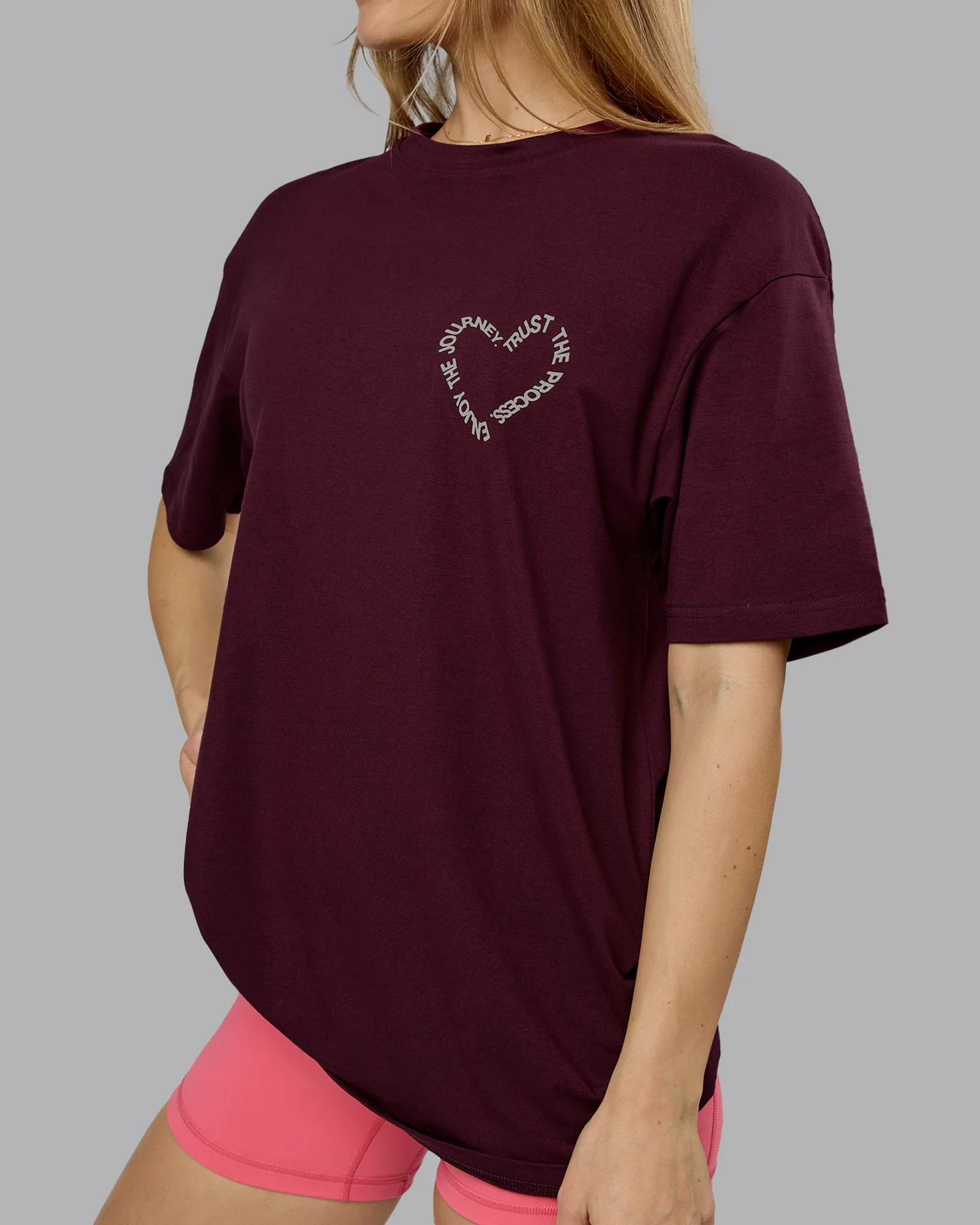 Love The Process FLXCotton Oversize Tee - Cherry Lacquer-Shale Beige - Image 11