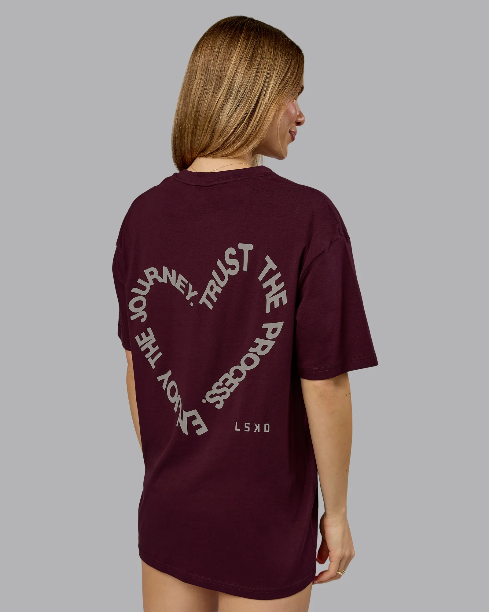 Love The Process FLXCotton Oversize Tee - Cherry Lacquer-Shale Beige - Image 2