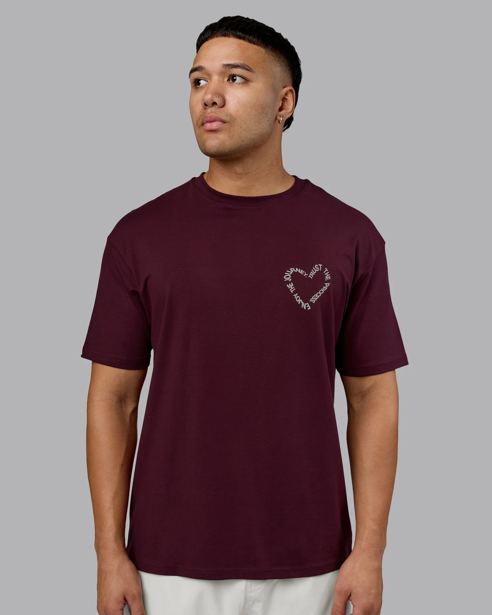 Love The Process FLXCotton Oversize Tee - Cherry Lacquer-Shale Beige - Image 3