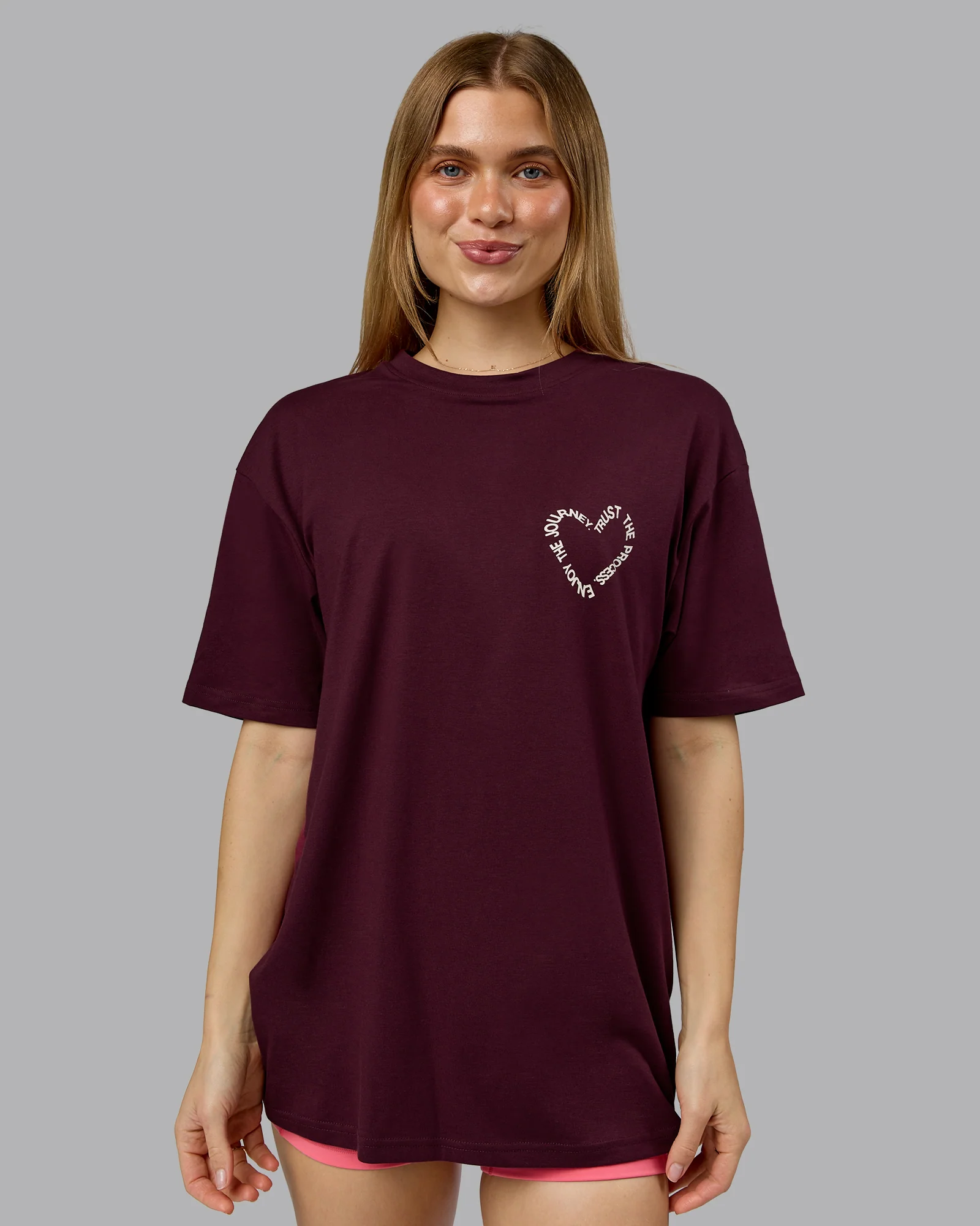 Love The Process FLXCotton Oversize Tee - Cherry Lacquer-Shale Beige - Image 4