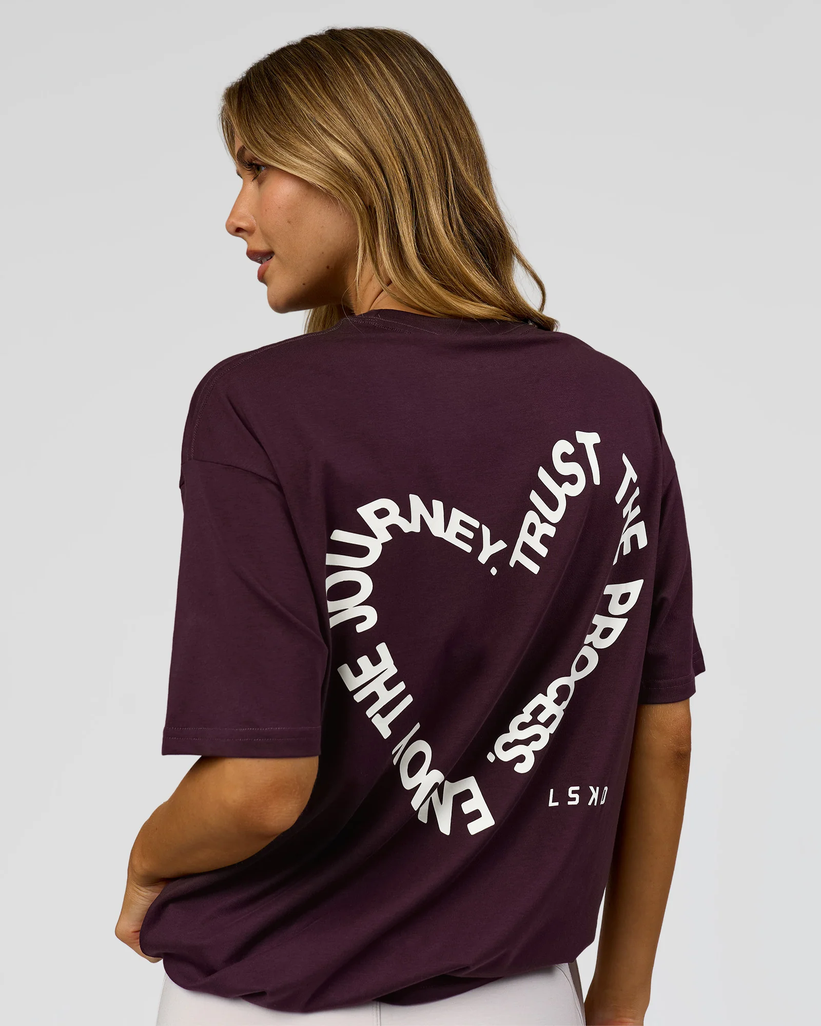 Love The Process FLXCotton Oversize Tee - Midnight Plum-White - Image 2