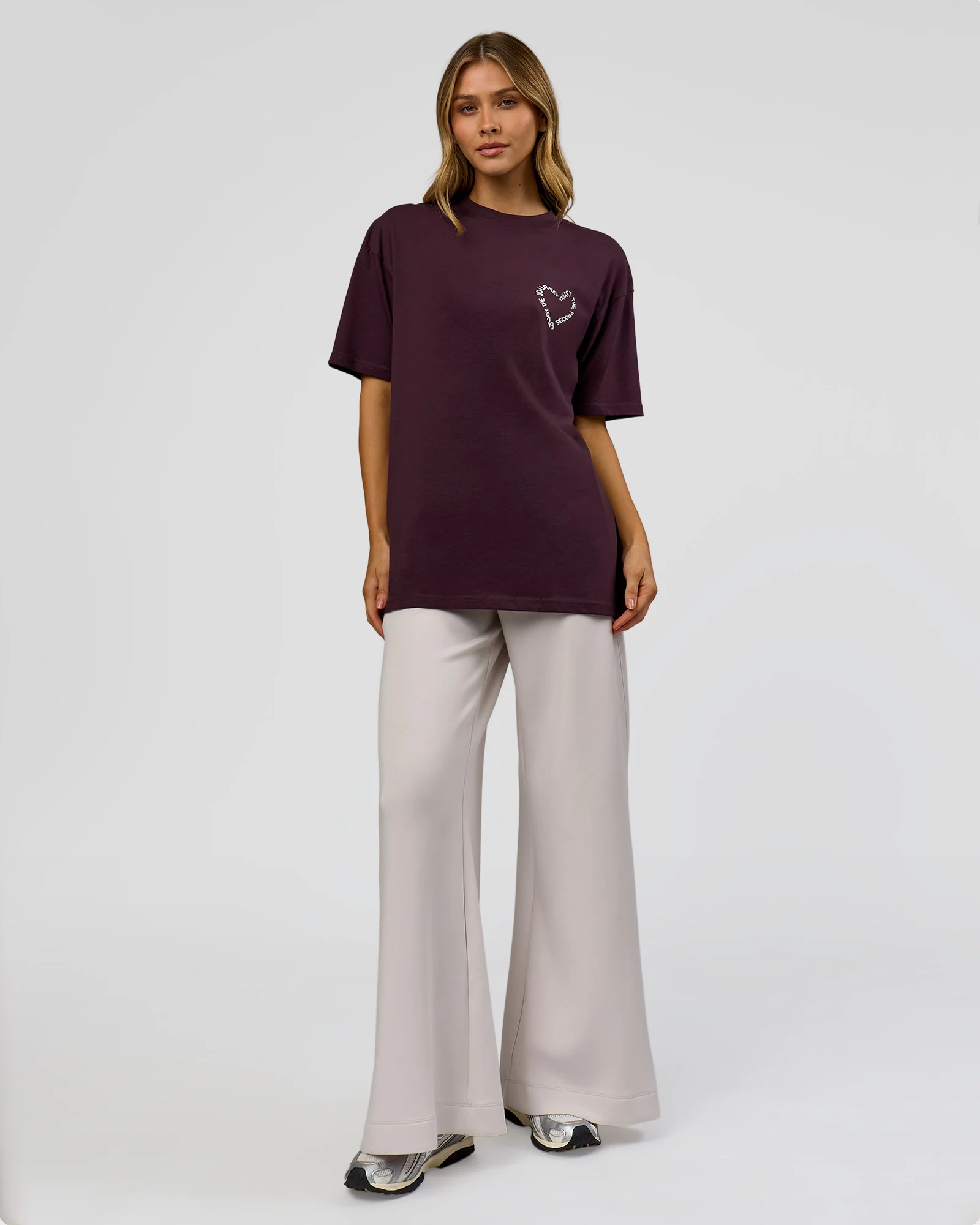 Love The Process FLXCotton Oversize Tee - Midnight Plum-White - Image 6