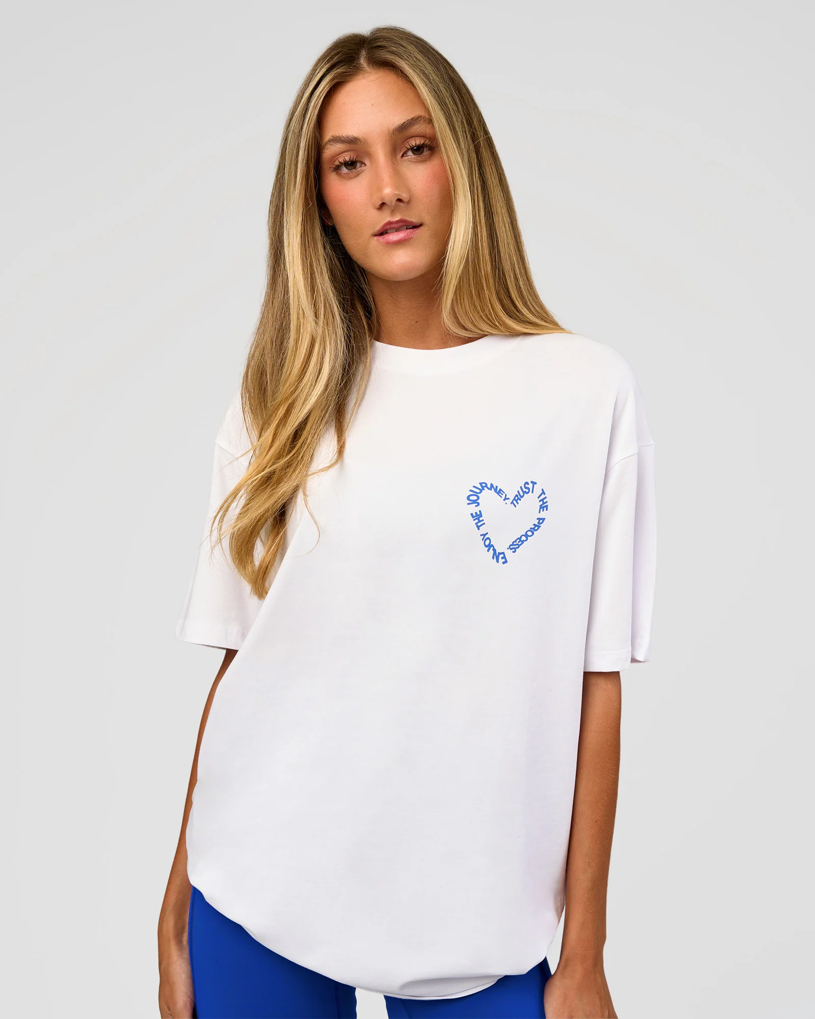 Love The Process FLXCotton Oversize Tee - White-Electric Indigo - Image 5