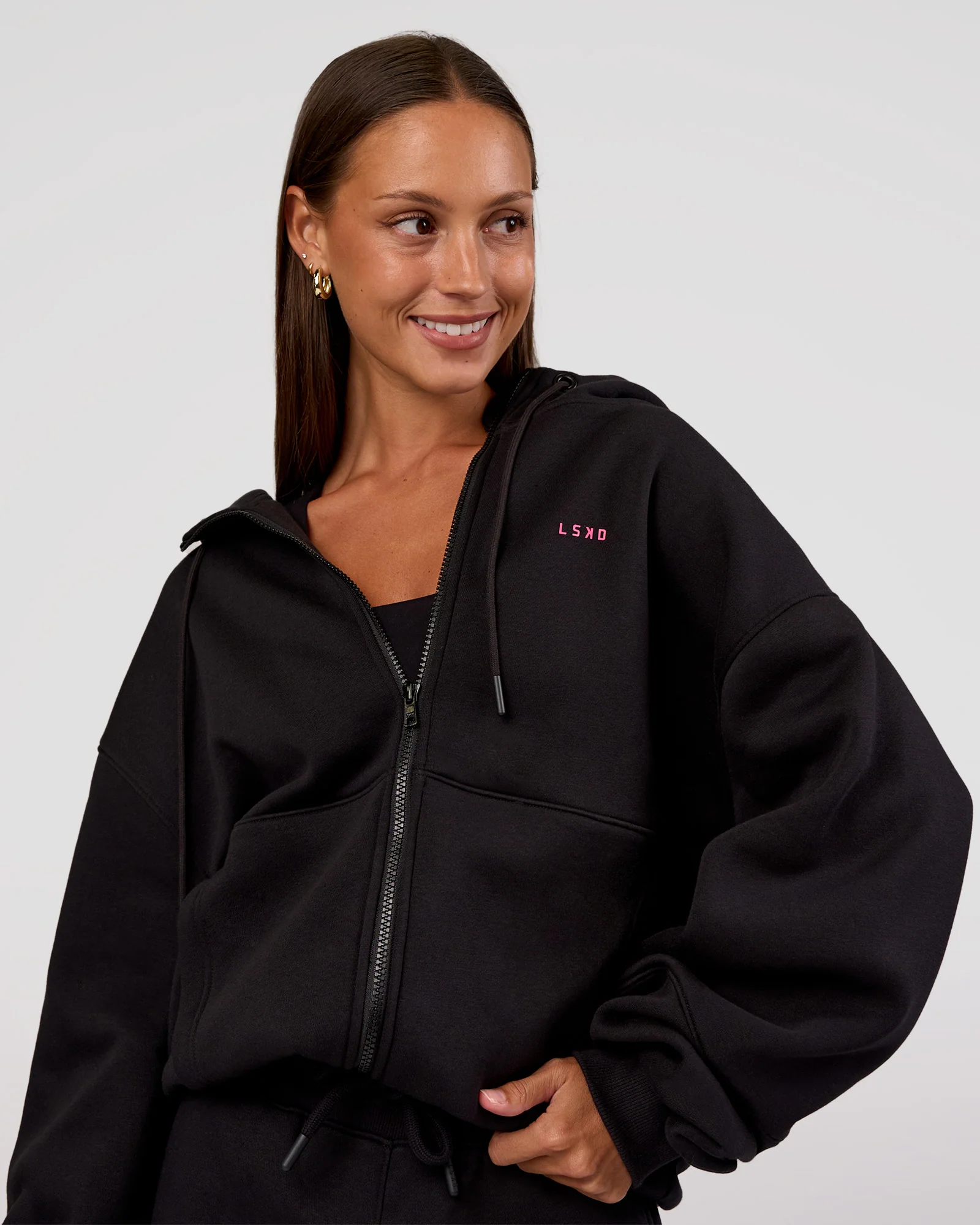 Love The Process Zip Through Hoodie - Black-Sugar Plum - Image 2