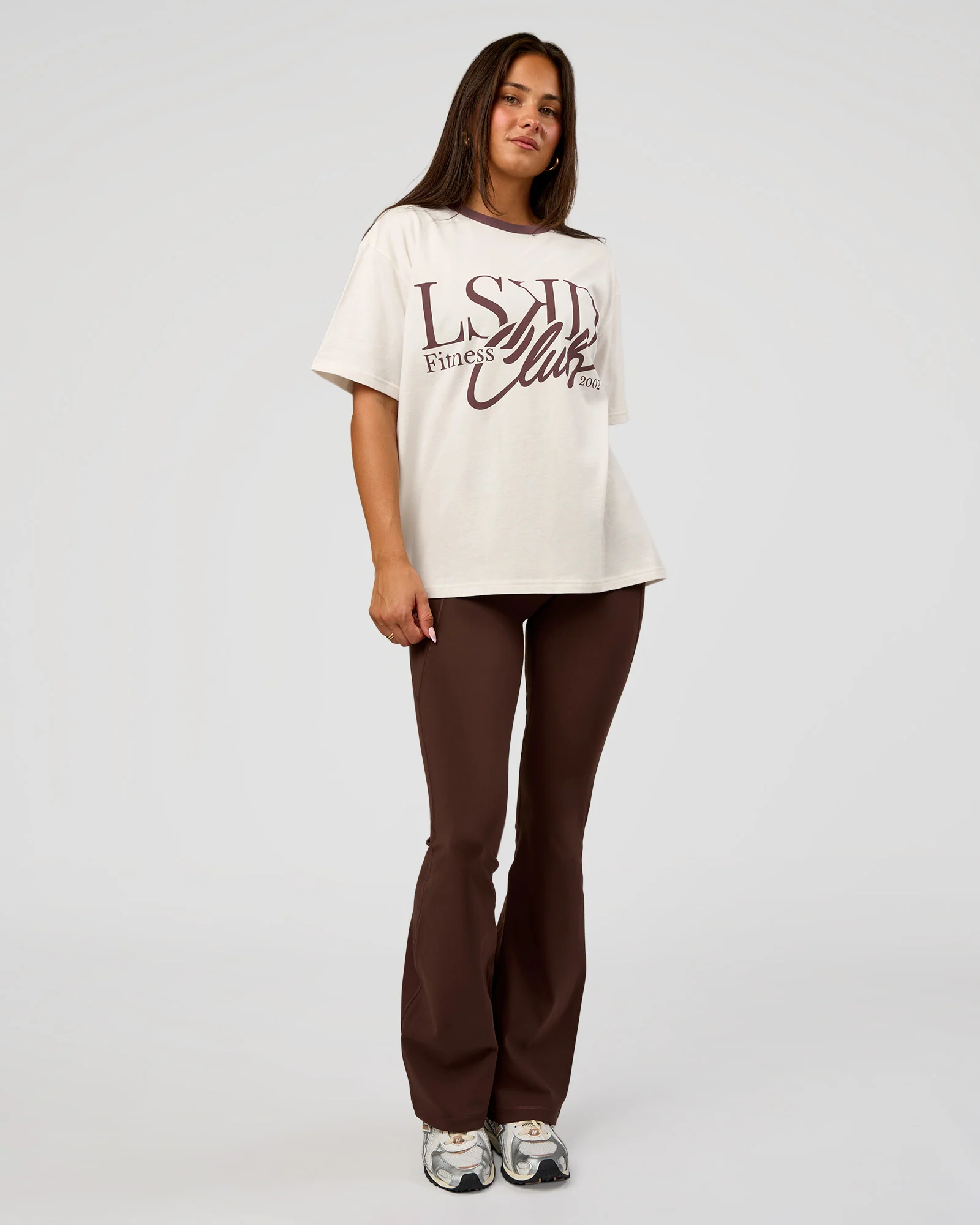 LSKD Fitness Club Heavyweight Oversized Tee - Off White-Cocoa Powder - Image 2