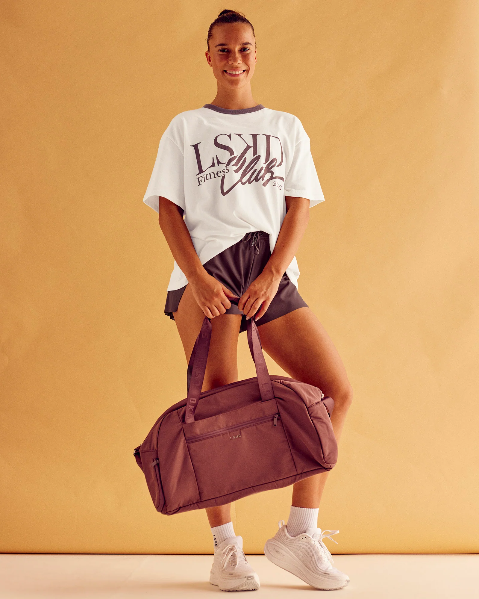 LSKD Fitness Club Heavyweight Oversized Tee - Off White-Cocoa Powder - Image 4