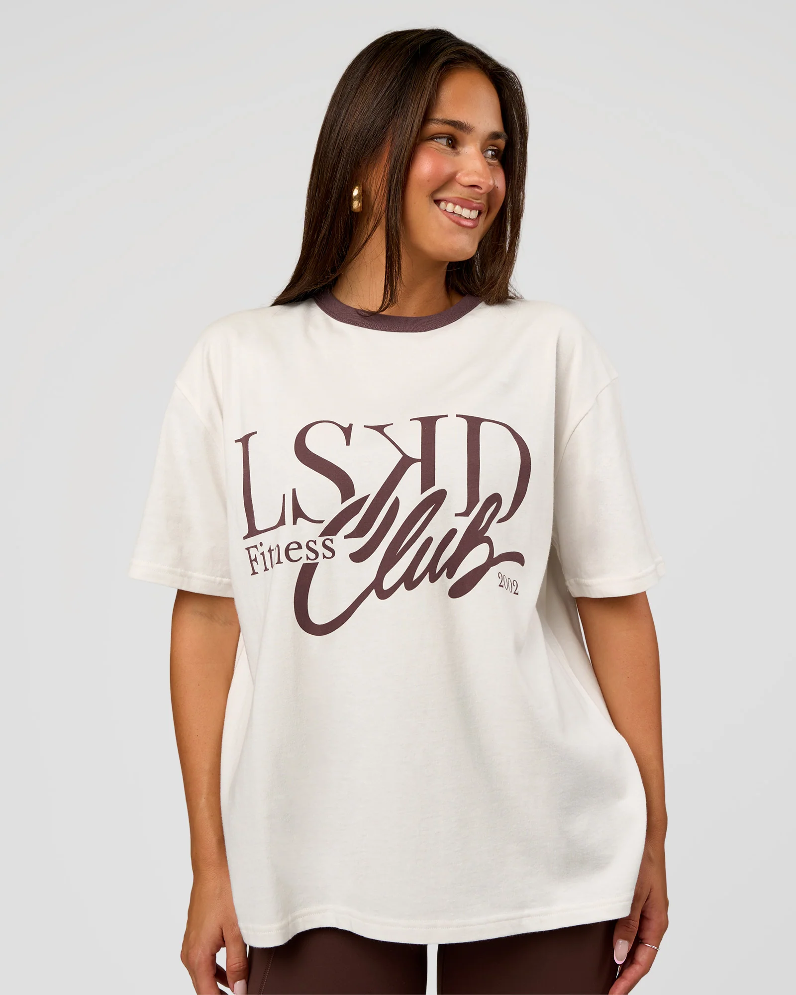 LSKD Fitness Club Heavyweight Oversized Tee - Off White-Cocoa Powder - Image 5