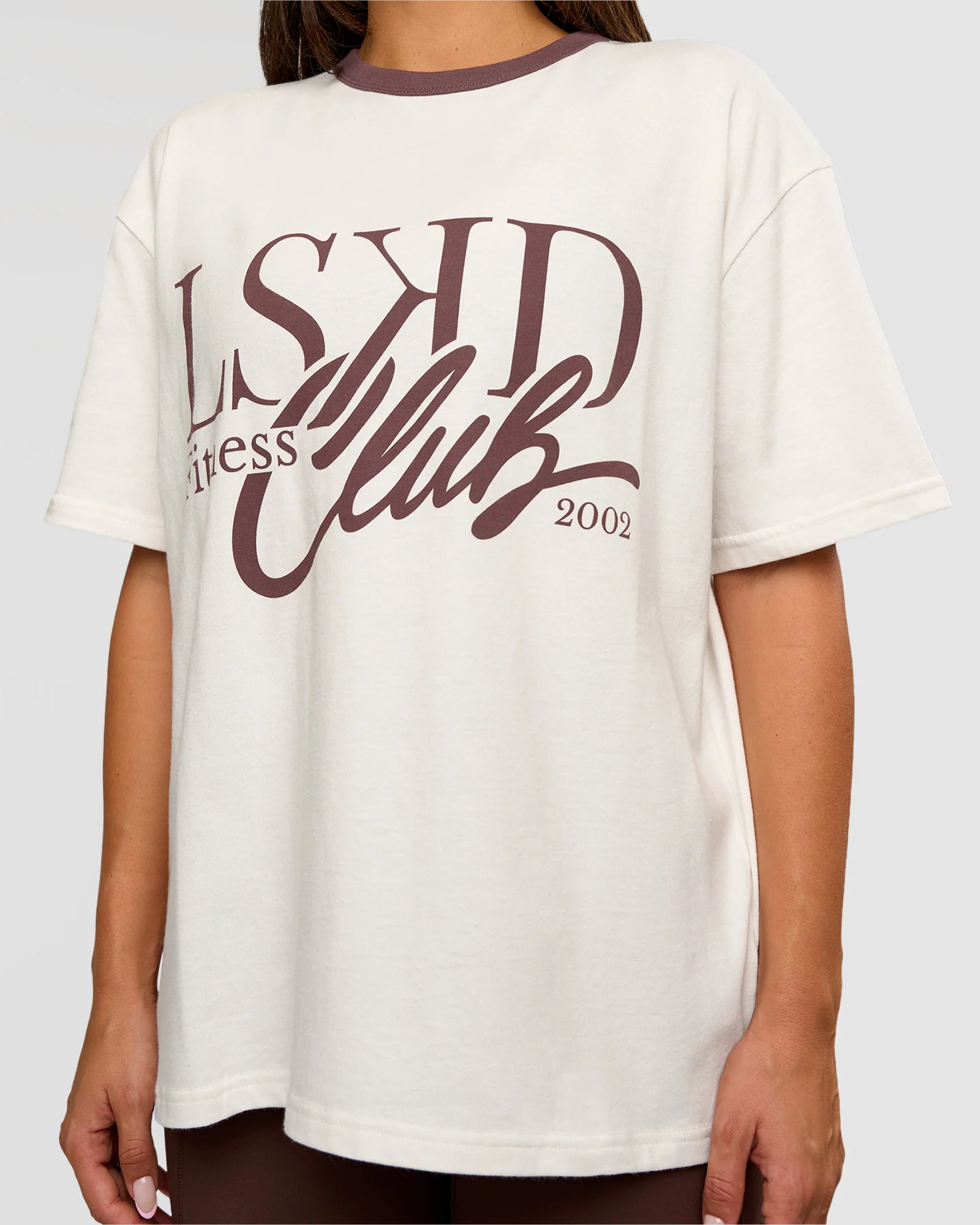 LSKD Fitness Club Heavyweight Oversized Tee - Off White-Cocoa Powder - Image 7