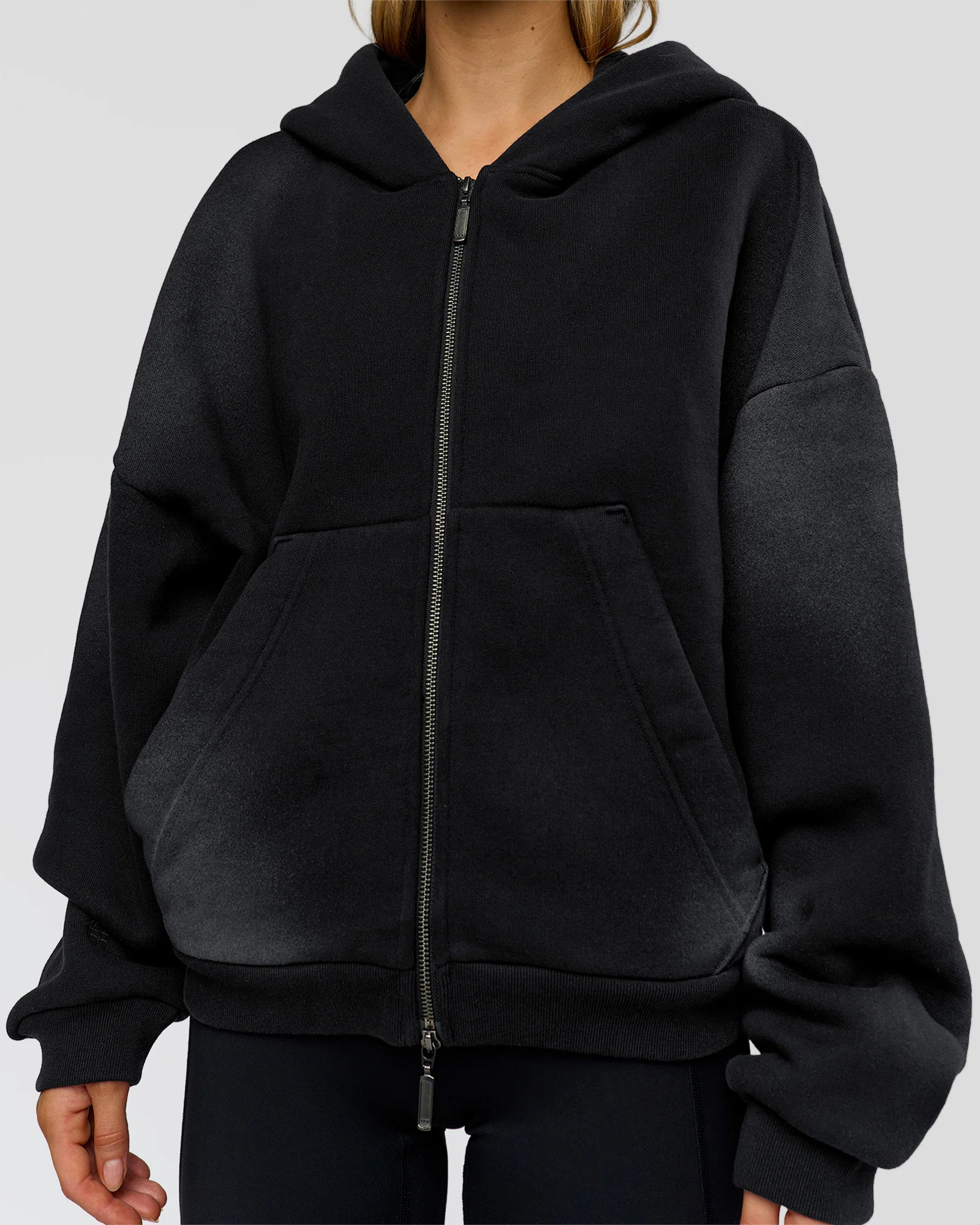 Memory In Motion Ultra Heavyweight Zip Thru Hoodie - Black Washed - Image 15