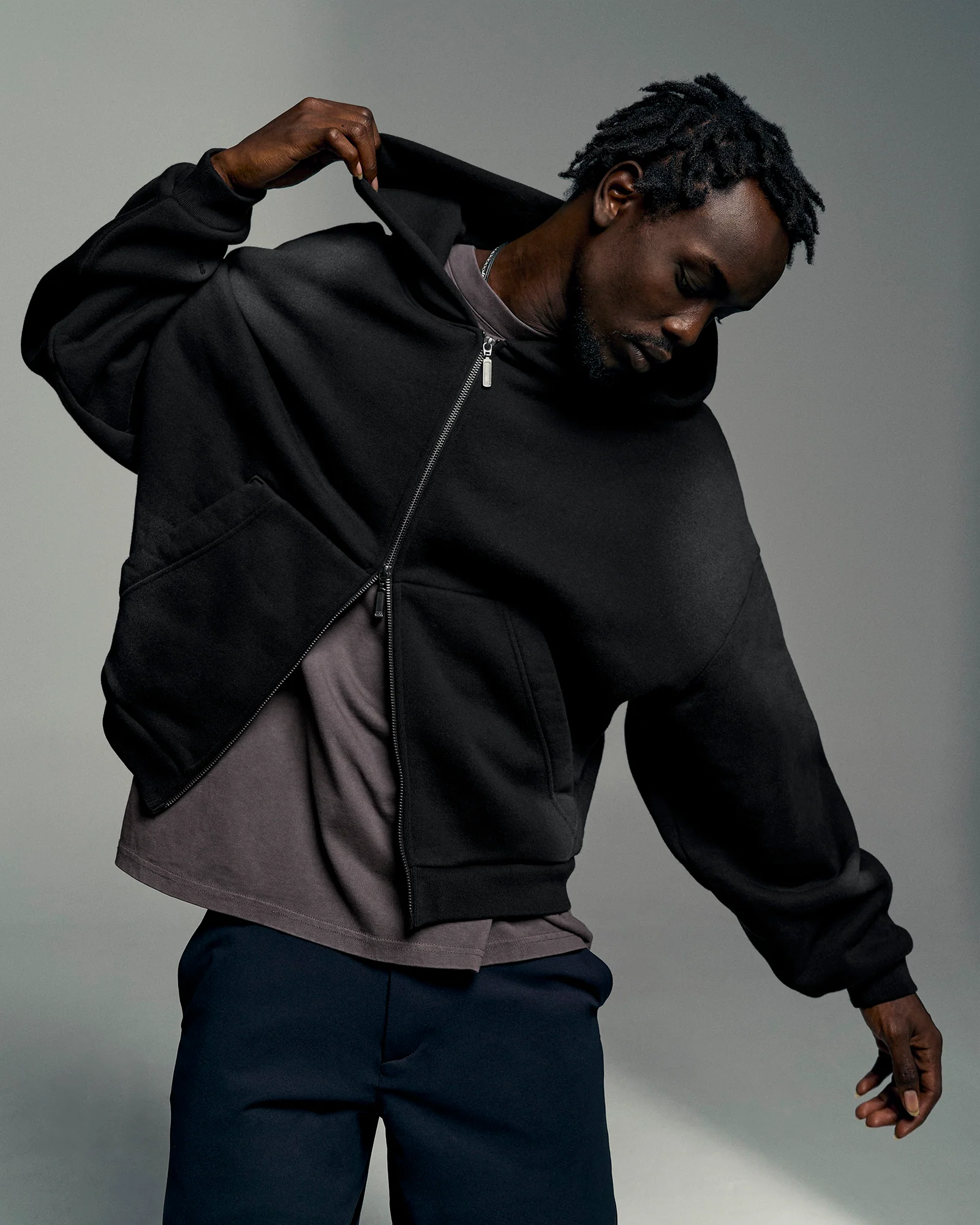 Memory In Motion Ultra Heavyweight Zip Thru Hoodie - Black Washed - Image 2