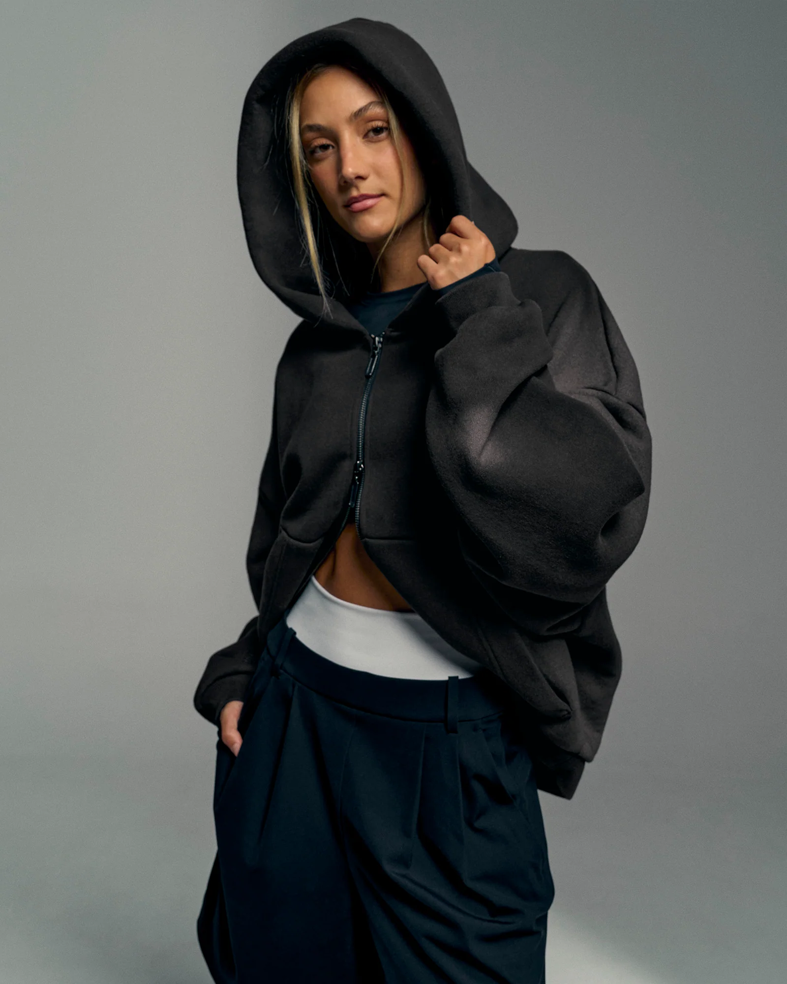 Memory In Motion Ultra Heavyweight Zip Thru Hoodie - Black Washed - Image 4