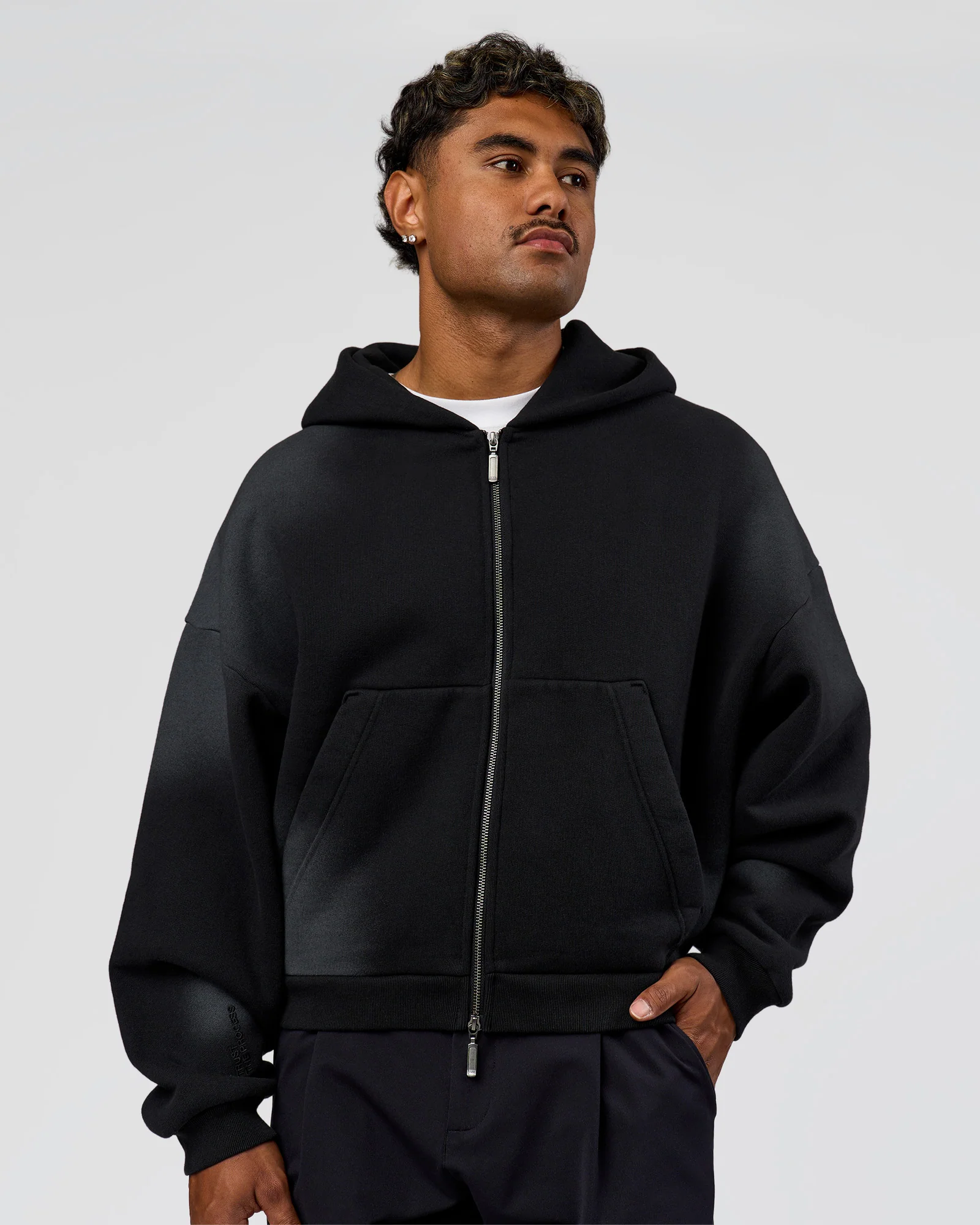 Memory In Motion Ultra Heavyweight Zip Thru Hoodie - Black Washed - Image 6