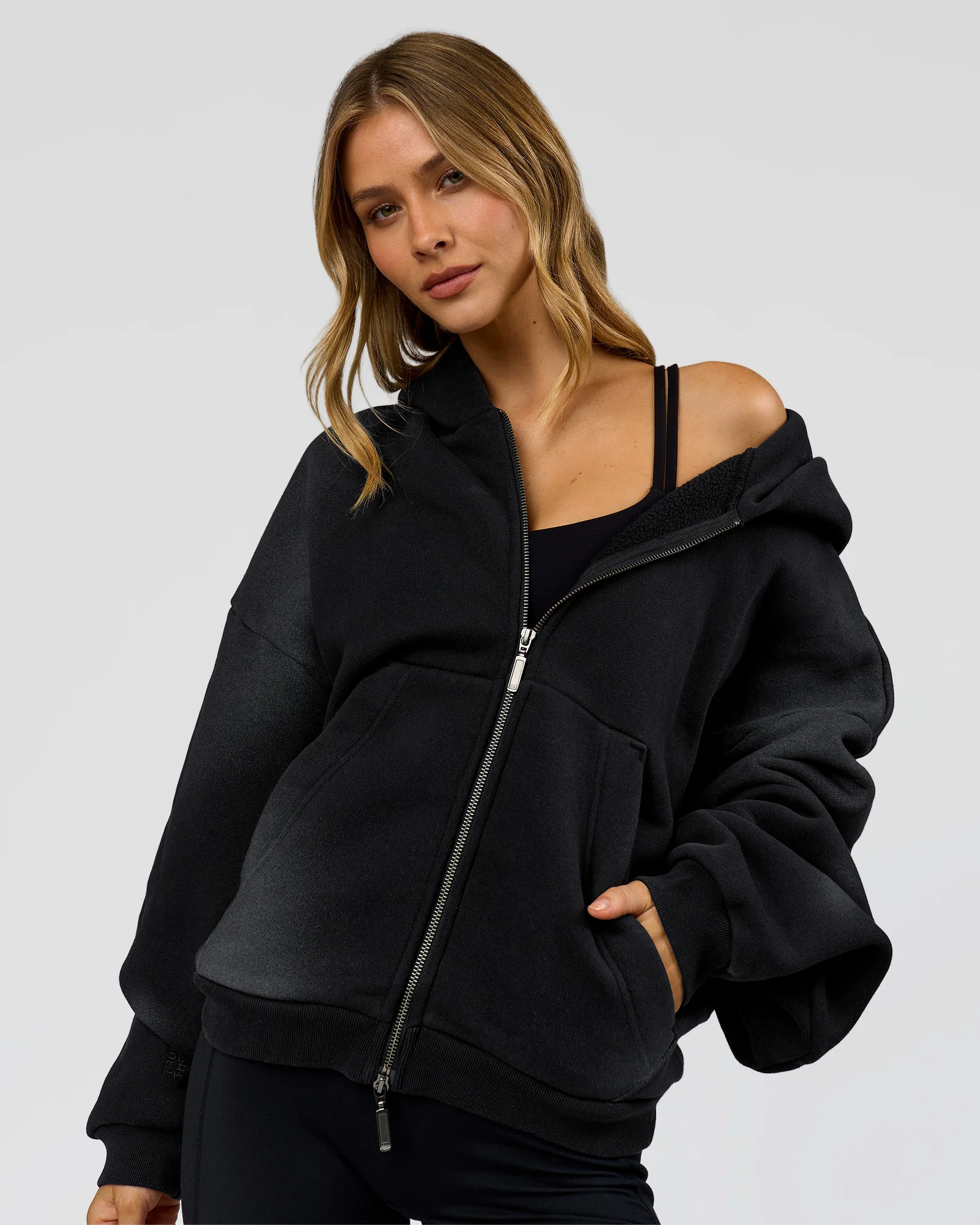 Memory In Motion Ultra Heavyweight Zip Thru Hoodie - Black Washed - Image 8