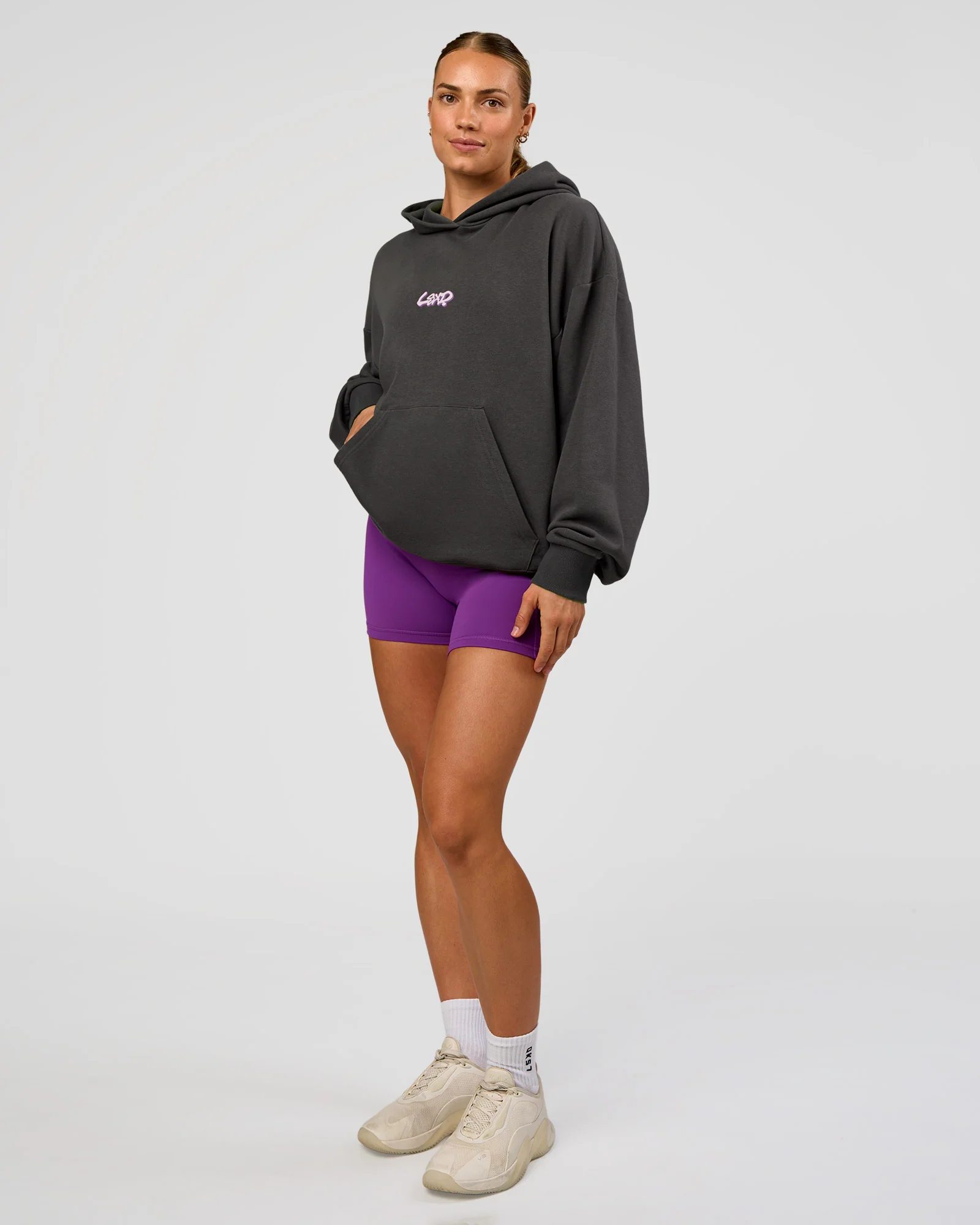 Miami Vibe Oversized Hoodie - Dark Storm-Marshmallow - Image 5