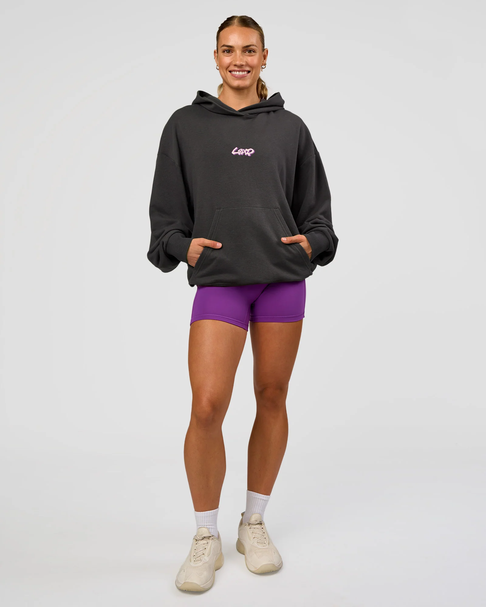 Miami Vibe Oversized Hoodie - Dark Storm-Marshmallow - Image 9