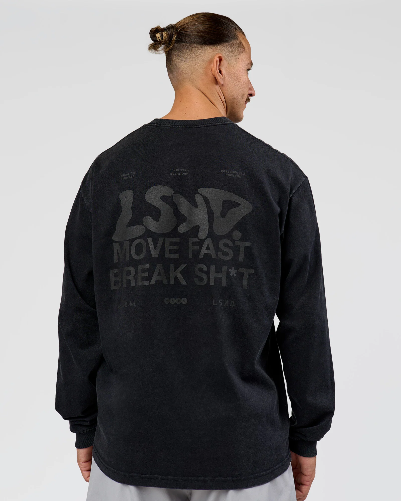 Move Fast Heavyweight Oversized Long Sleeve Tee - Black Washed - Image 2