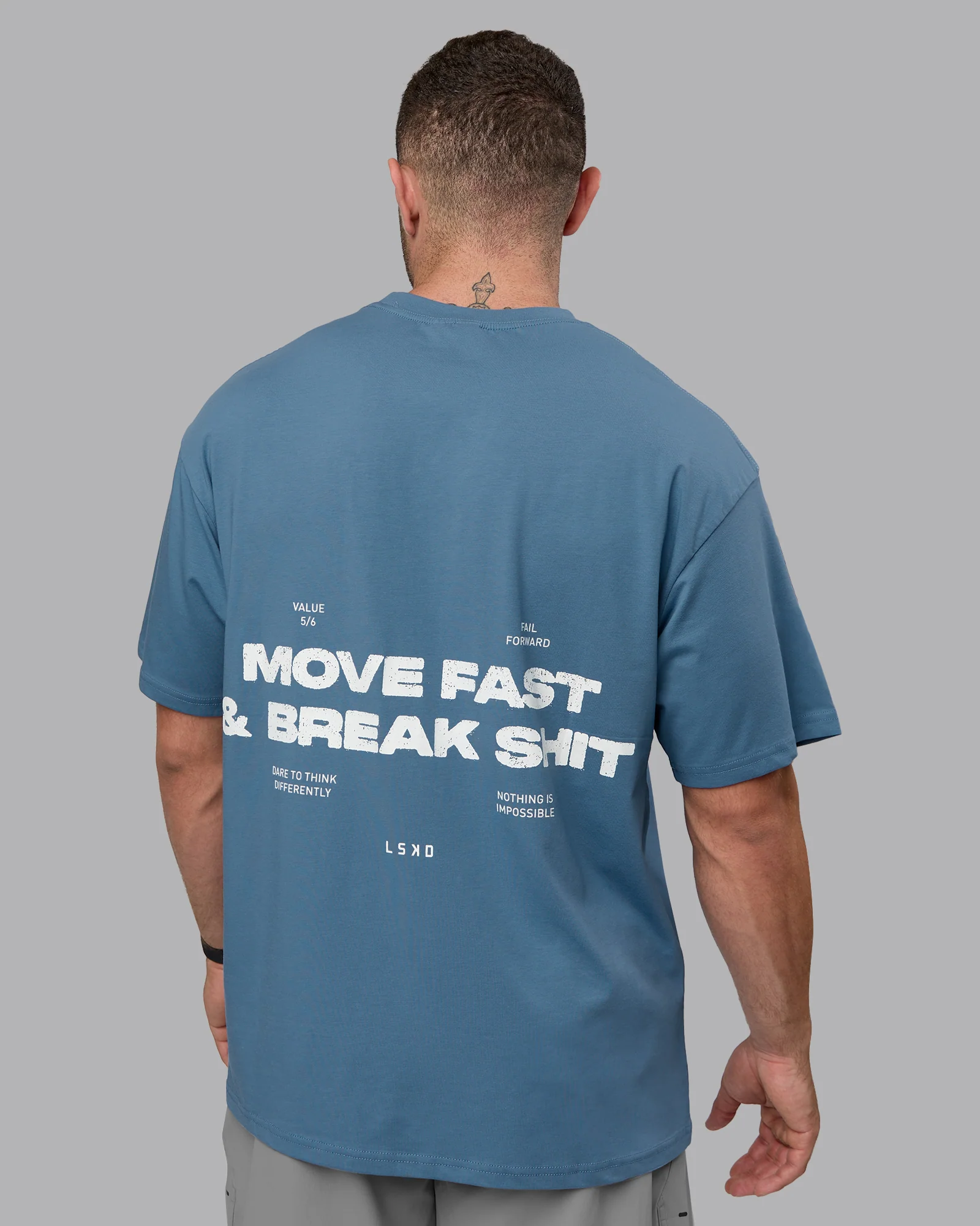 Move Fast Value Series FLXCotton Oversized Tee - Elemental Blue-Off White - Image 2