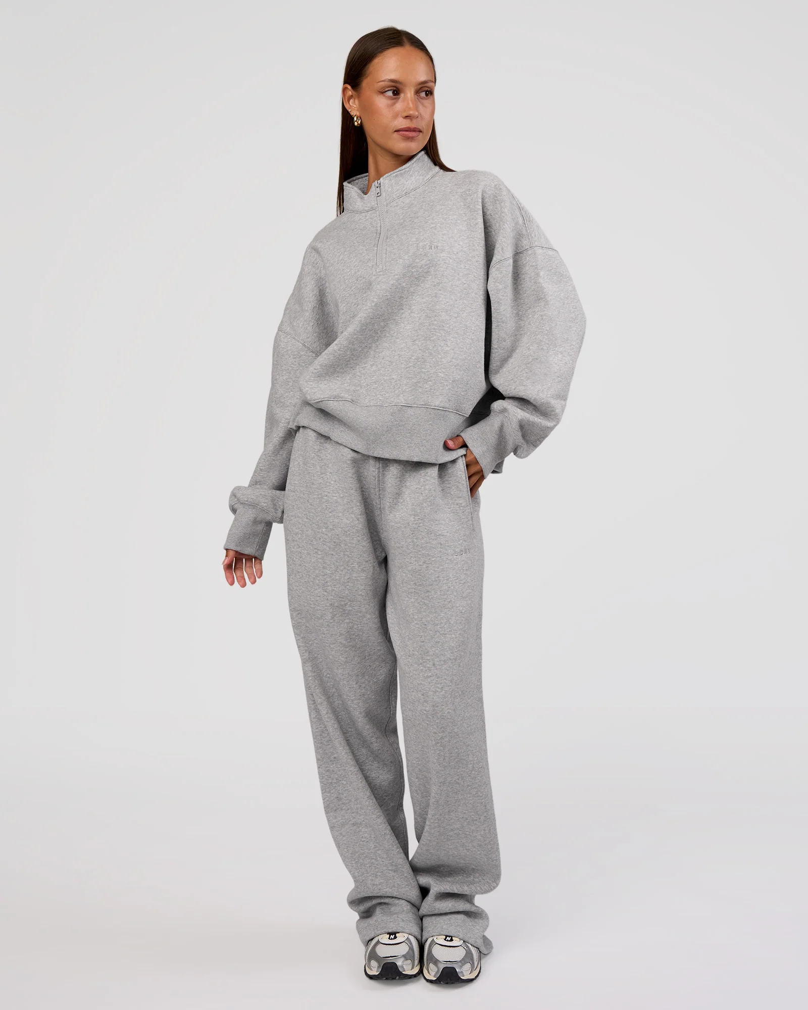 MVP 1/2 Zip Oversized Sweater - Light Grey Marl - Image 3