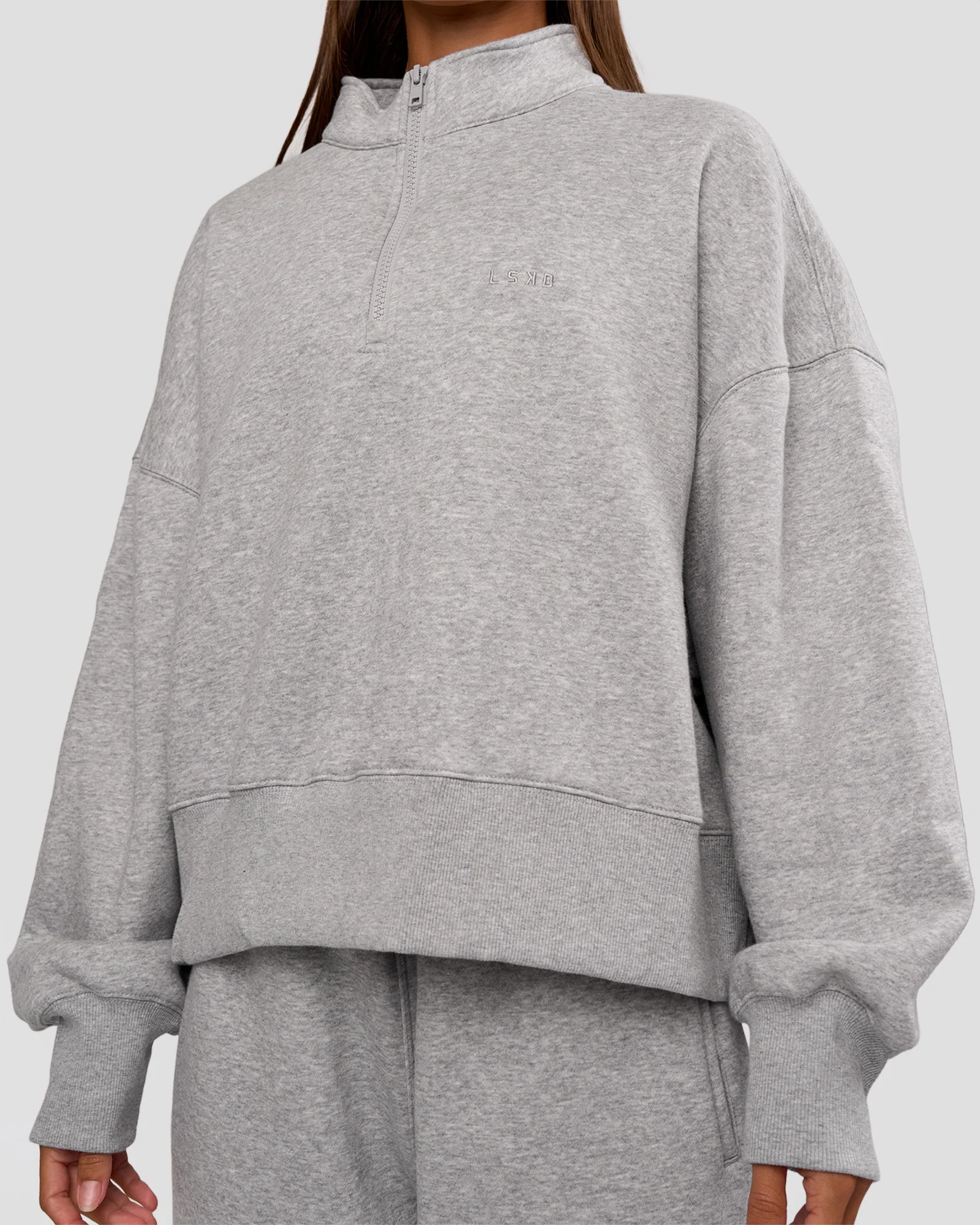 MVP 1/2 Zip Oversized Sweater - Light Grey Marl - Image 6