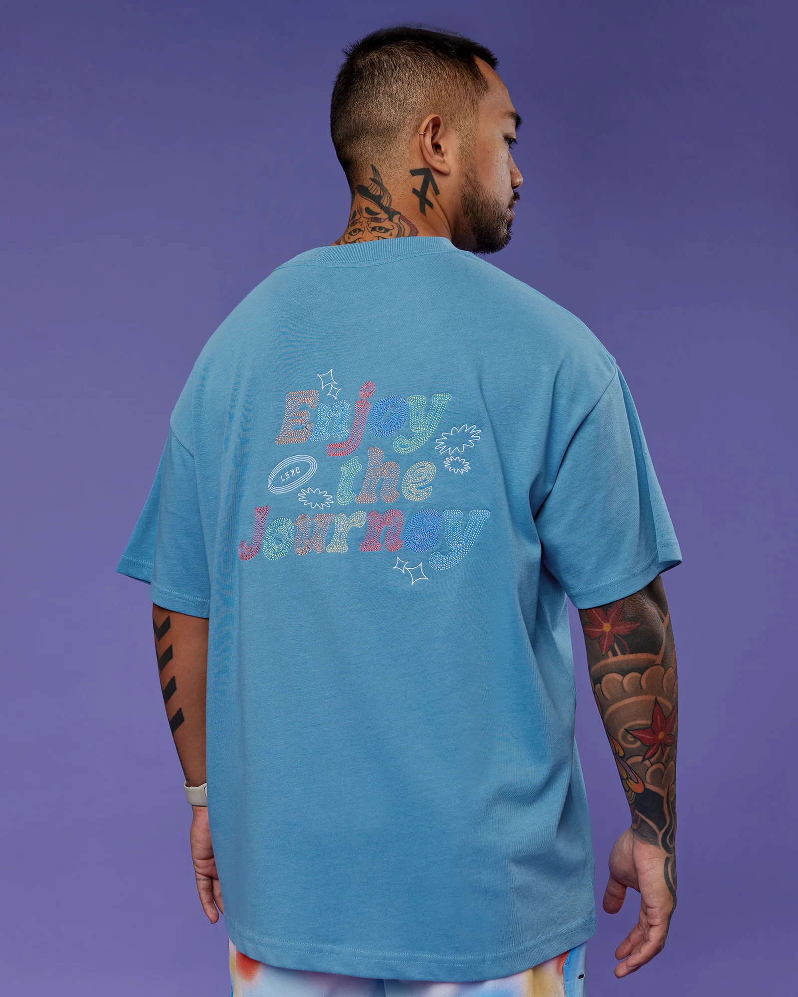 Our Journey Heavyweight Oversized Tee - Azure Blue-Rainbow - Image 12