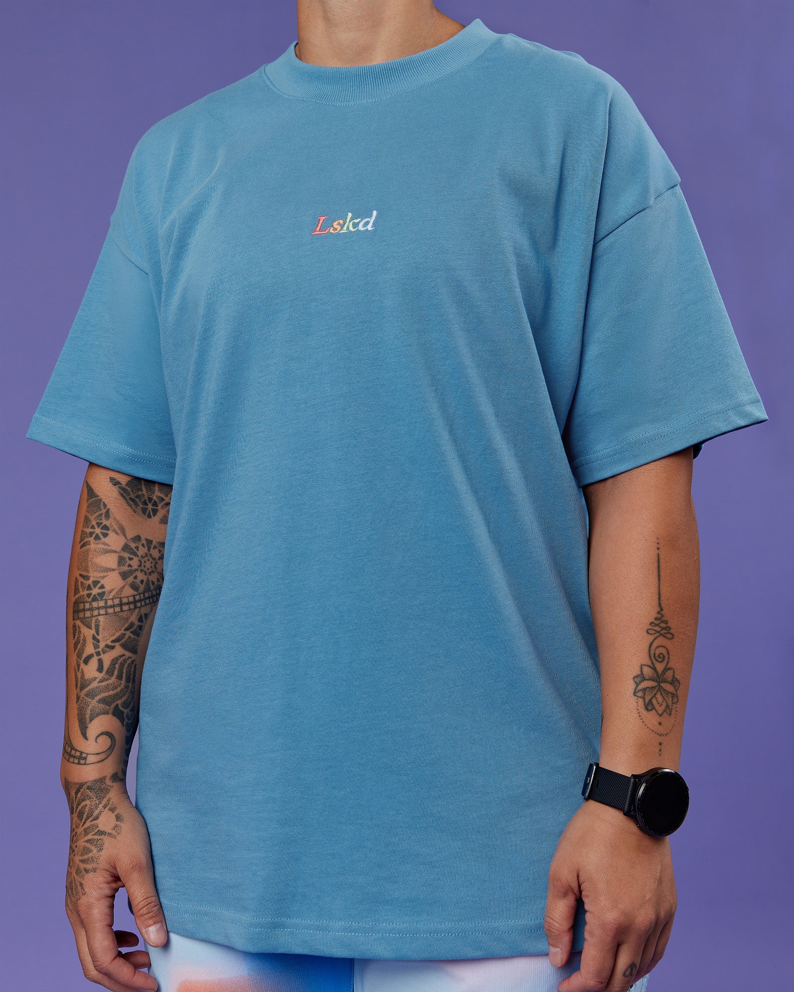 Our Journey Heavyweight Oversized Tee - Azure Blue-Rainbow - Image 13