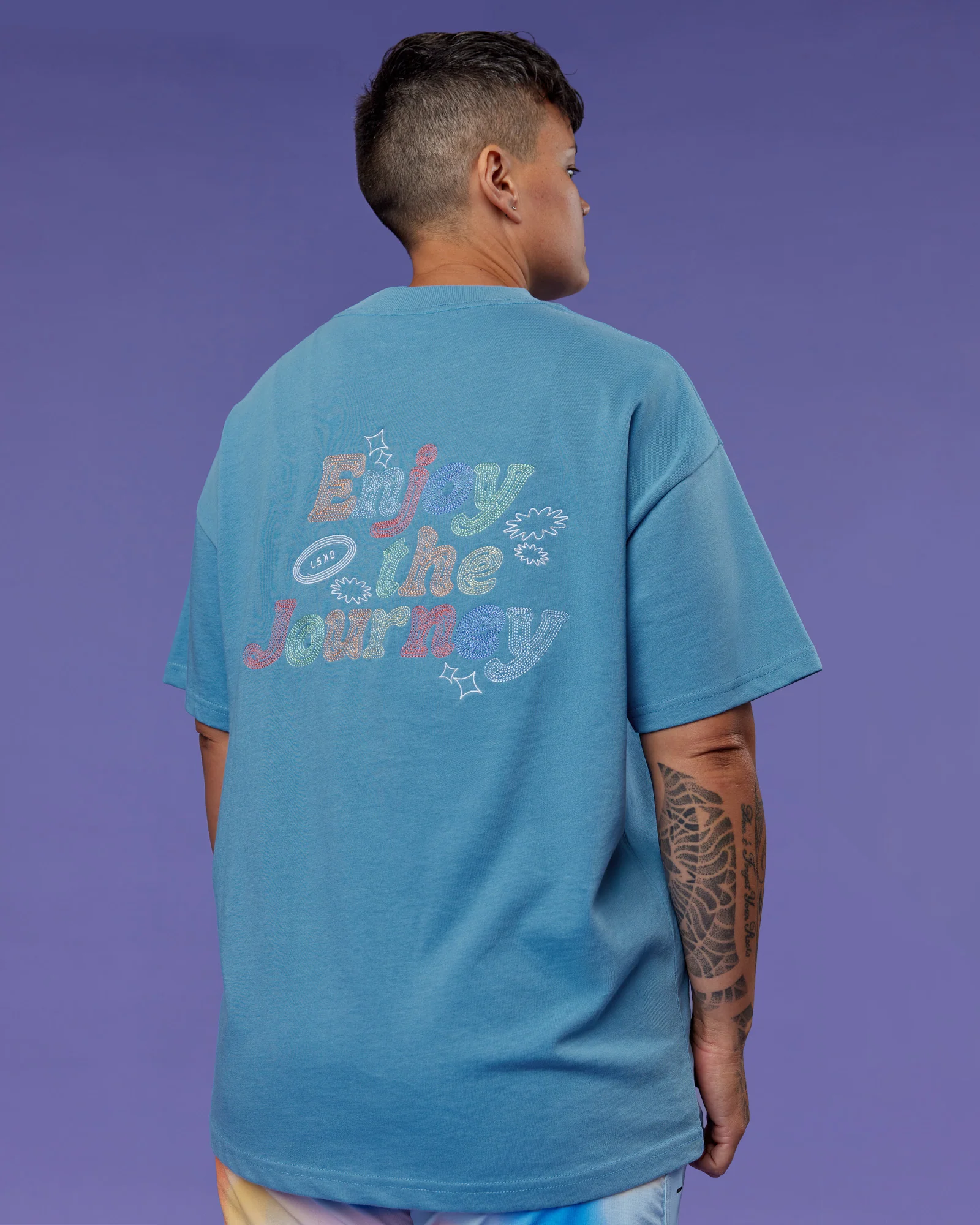 Our Journey Heavyweight Oversized Tee - Azure Blue-Rainbow - Image 14