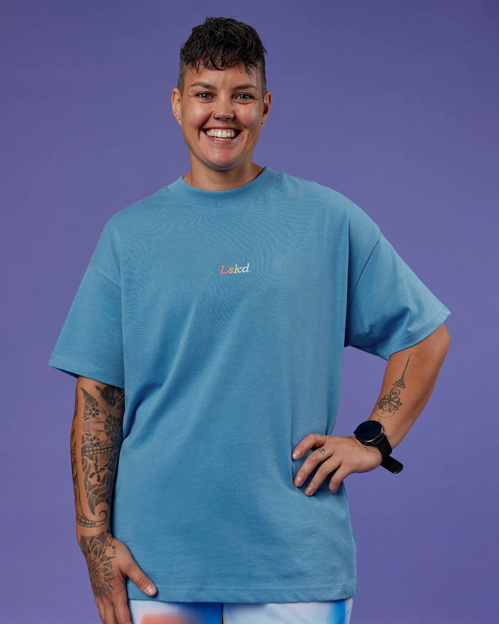 Our Journey Heavyweight Oversized Tee - Azure Blue-Rainbow - Image 4