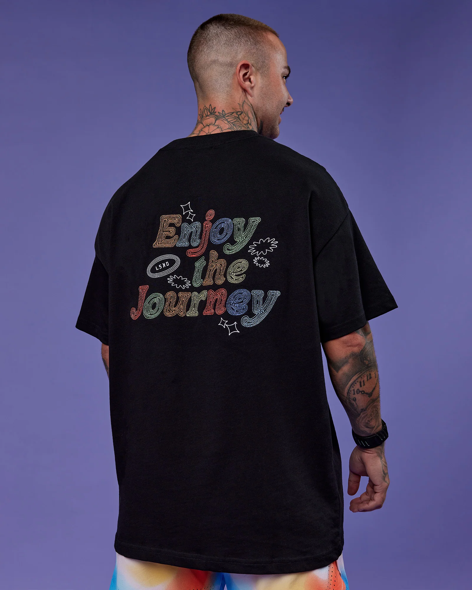Our Journey Heavyweight Oversized Tee - Black-Rainbow - Image 2