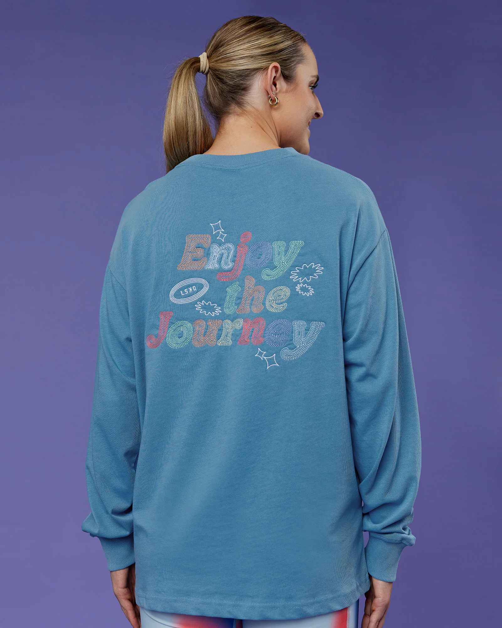 Our Journey Oversize Heavyweight FLXCotton Long Sleeve Tee - Azure Blue - Image 14