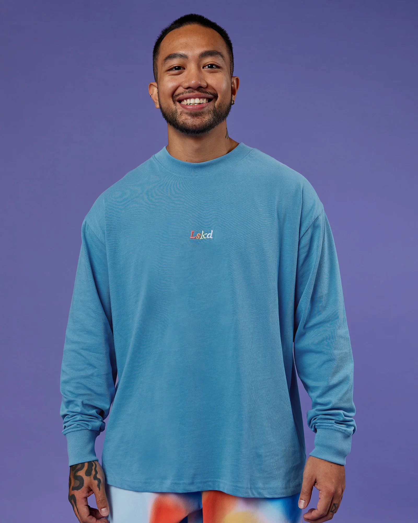 Our Journey Oversize Heavyweight FLXCotton Long Sleeve Tee - Azure Blue - Image 3