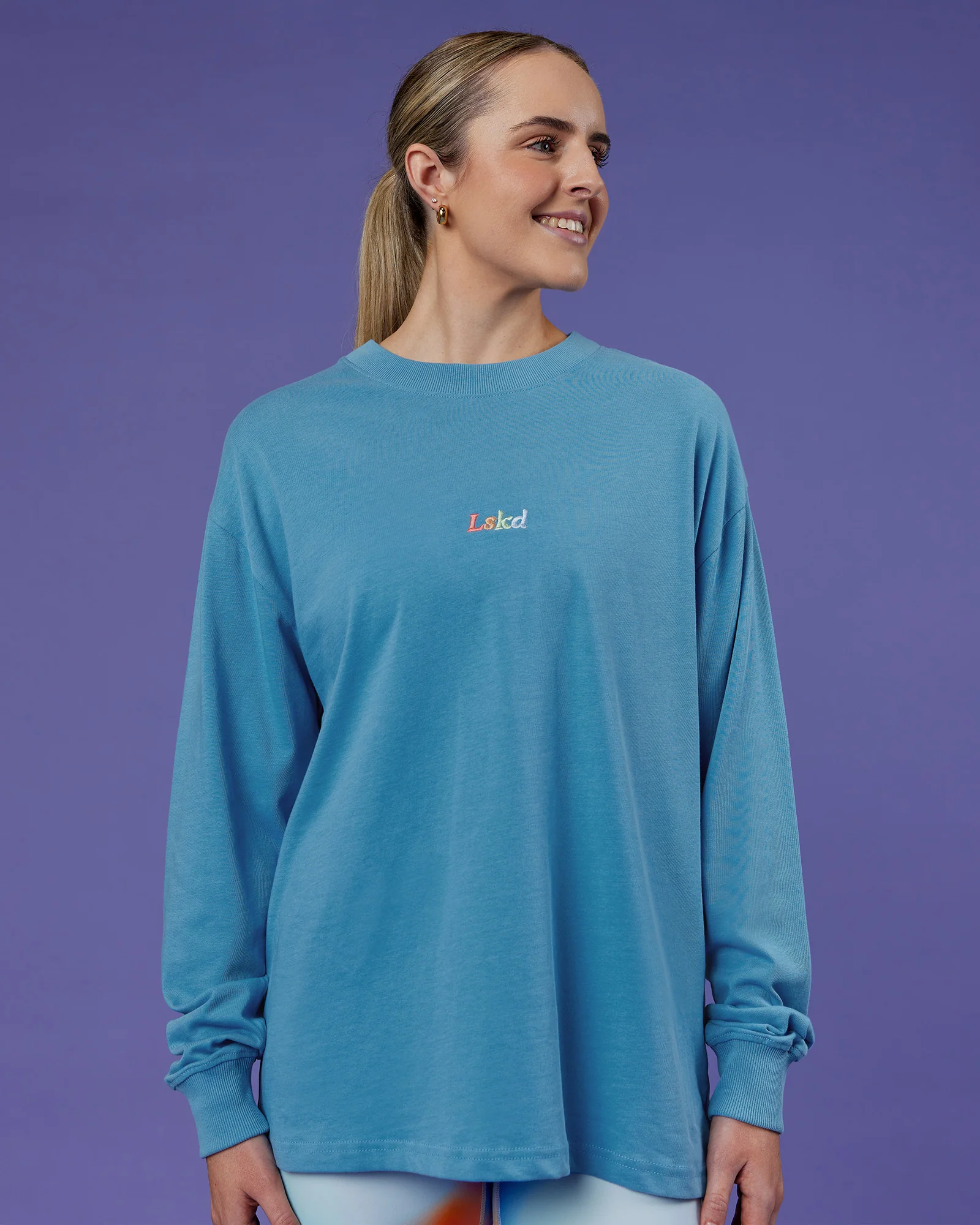 Our Journey Oversize Heavyweight FLXCotton Long Sleeve Tee - Azure Blue - Image 6