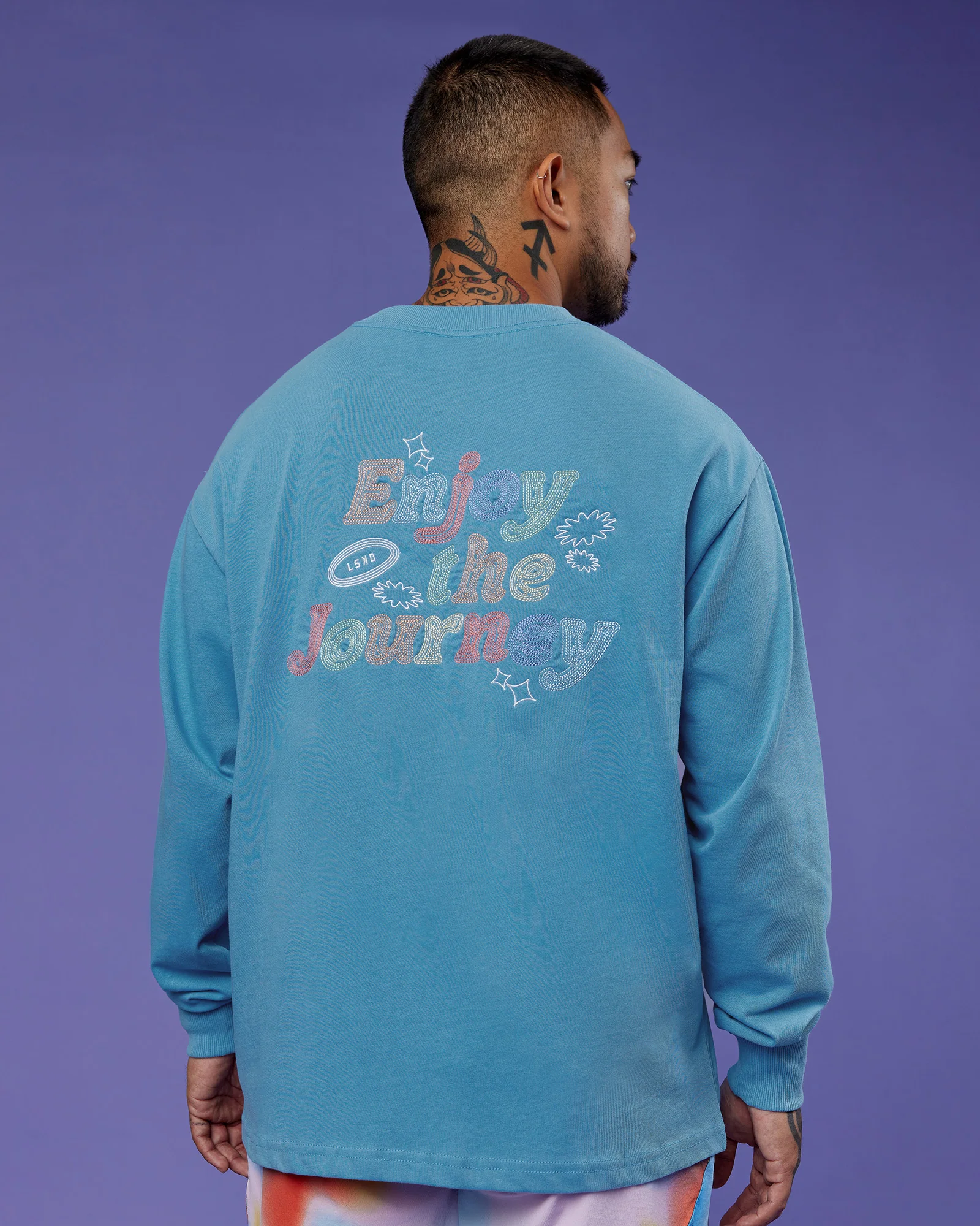 Our Journey Oversize Heavyweight FLXCotton Long Sleeve Tee - Azure Blue - Image 9