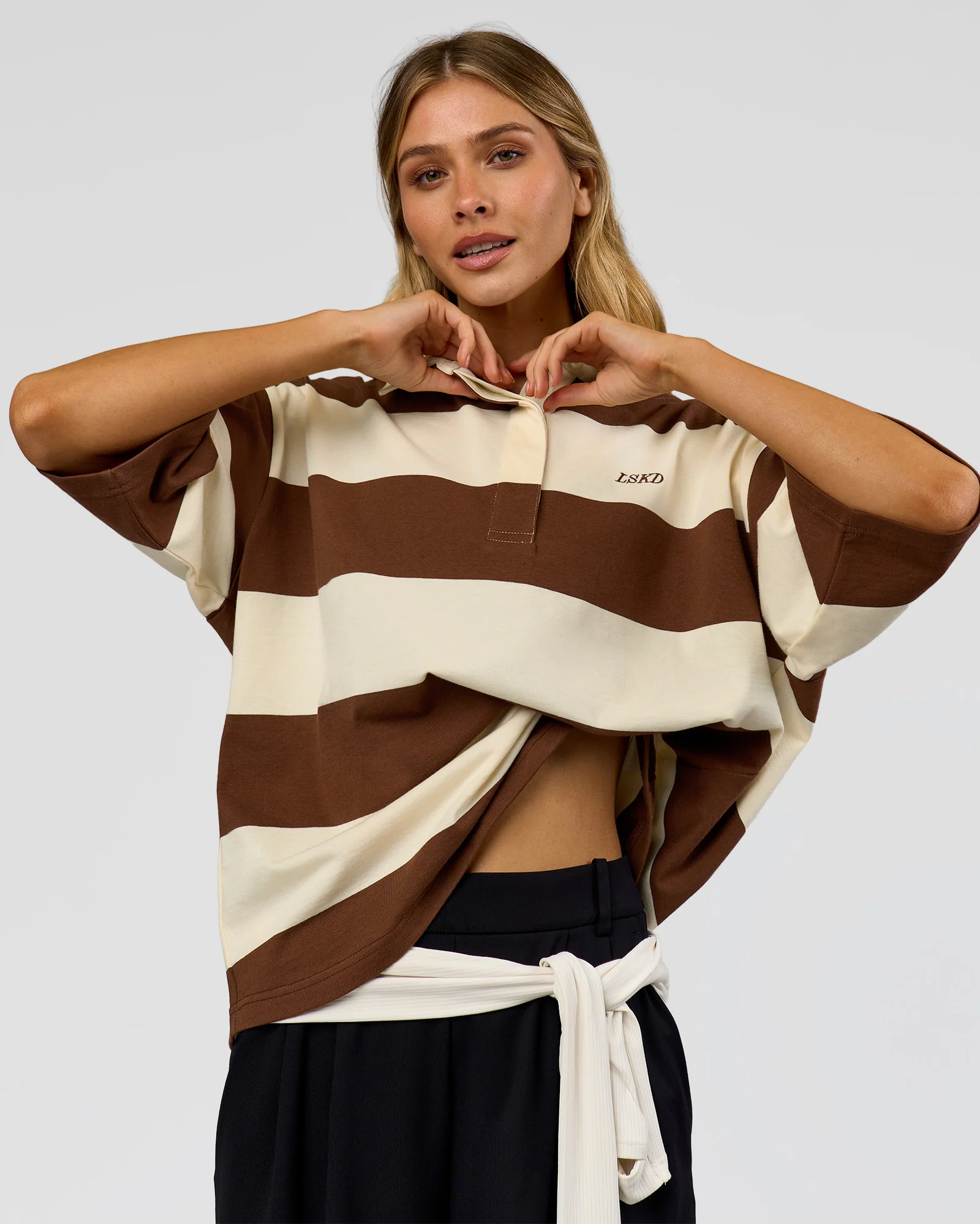 Oversized Rugby Polo - Off White - Brown - Image 2