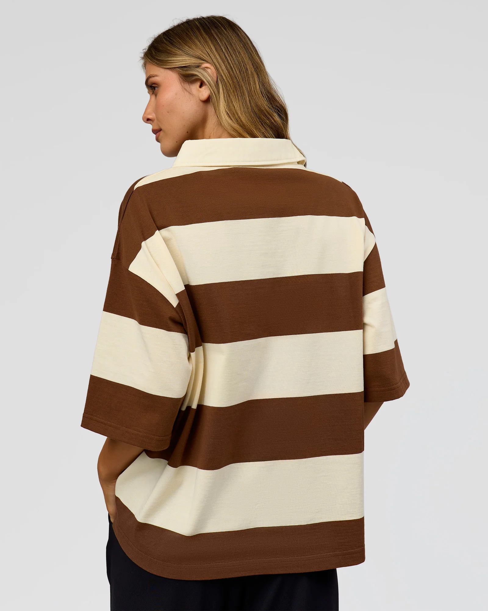 Oversized Rugby Polo - Off White - Brown - Image 4