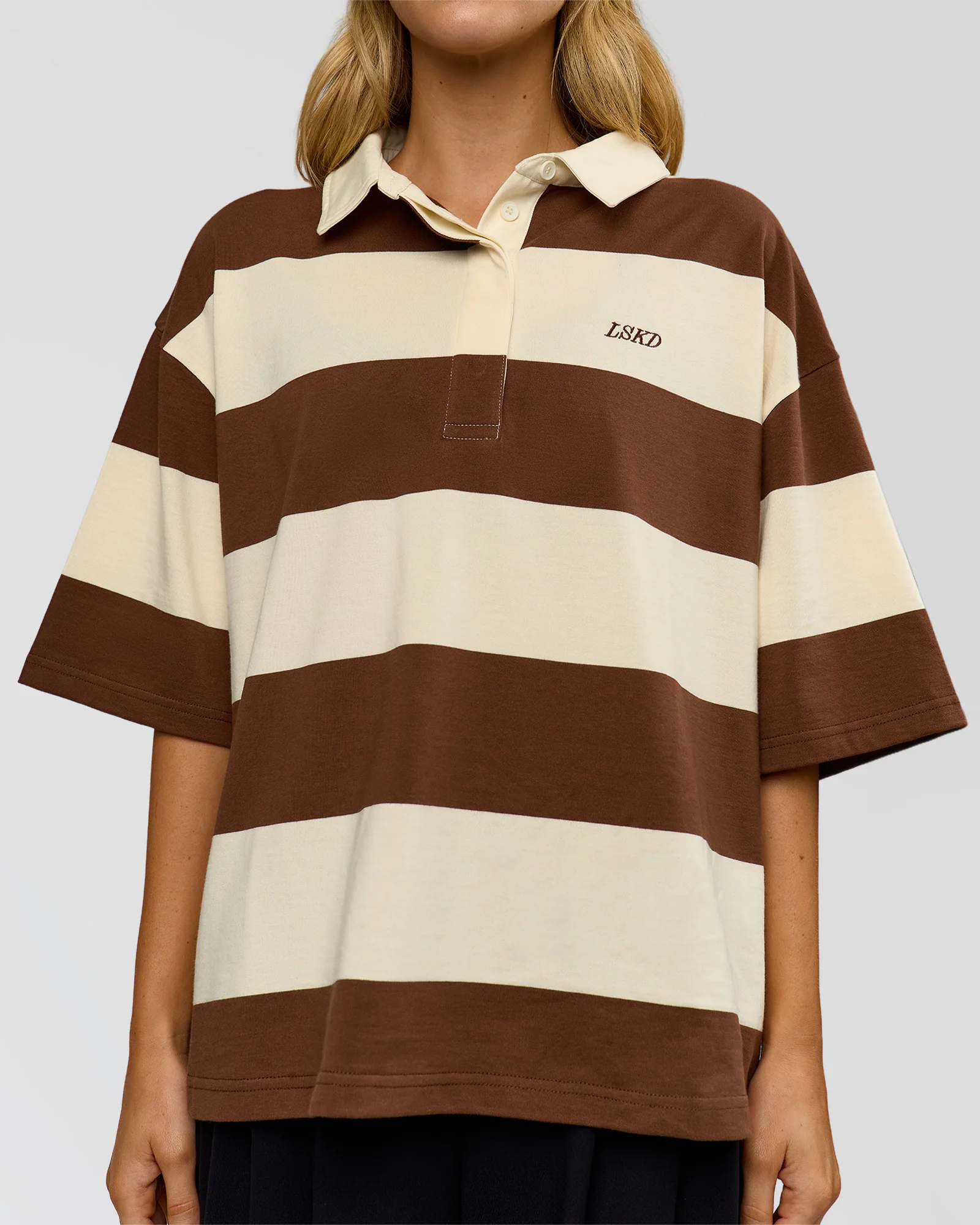 Oversized Rugby Polo - Off White - Brown - Image 8