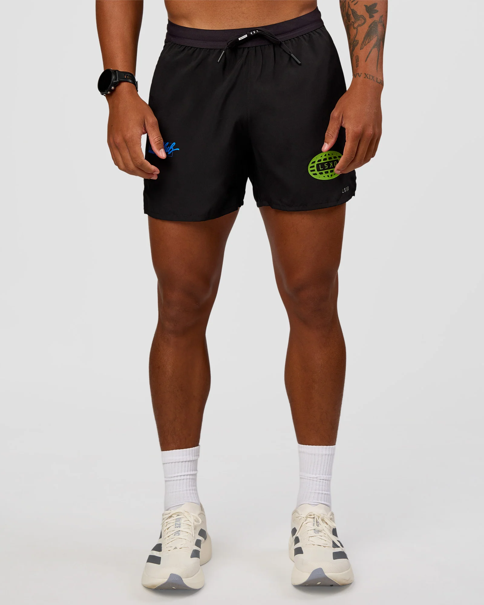 Pace 5" Lined Running Short - Black-Lime Glo Indigo - Image 3