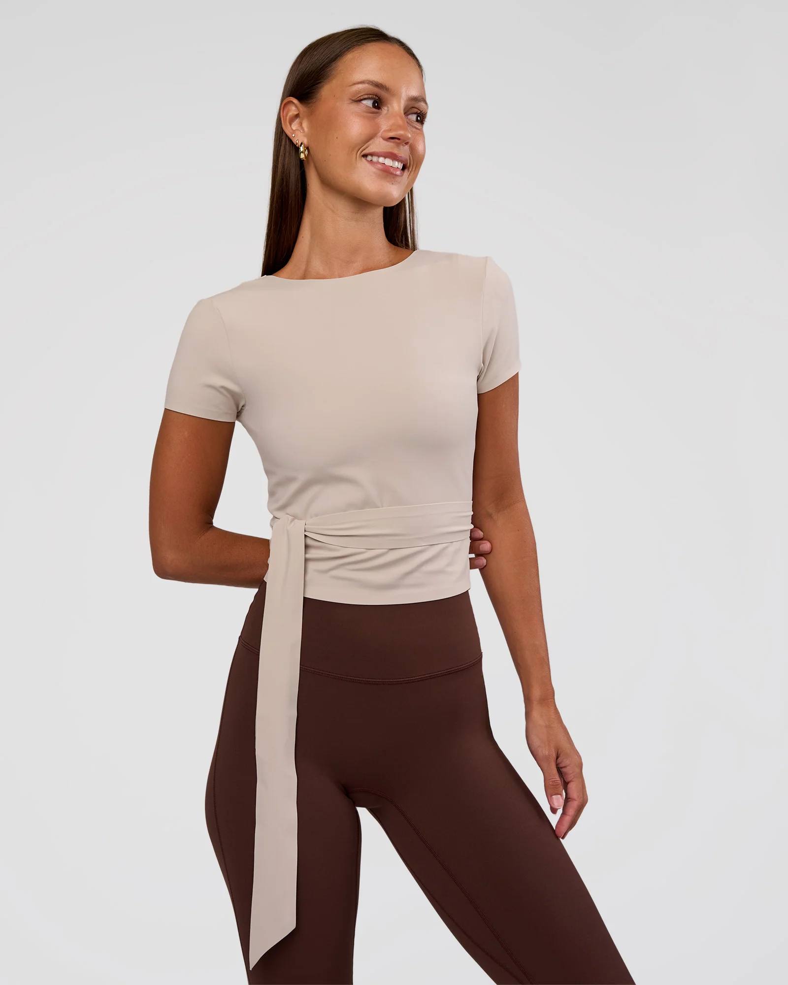 Peaches Wrap Cinch Top - Shale Beige - Image 2
