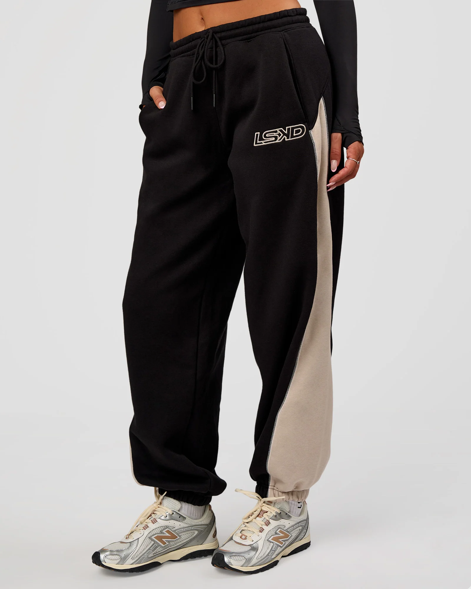 Power Play Stitch Up Fleece Sweat Pant - Black-Shale Beige - Image 10