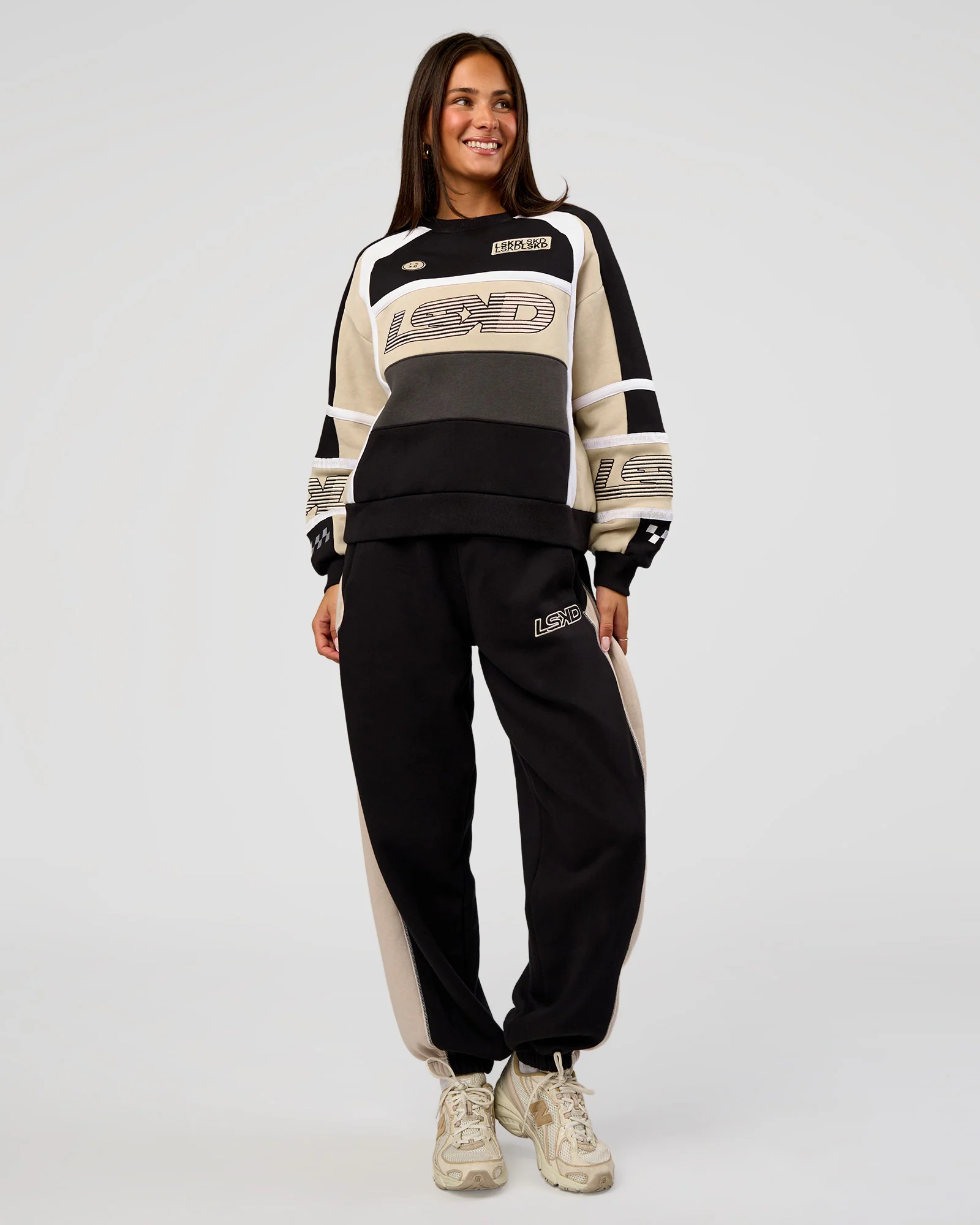 Power Play Stitch Up Fleece Sweat Pant - Black-Shale Beige - Image 3