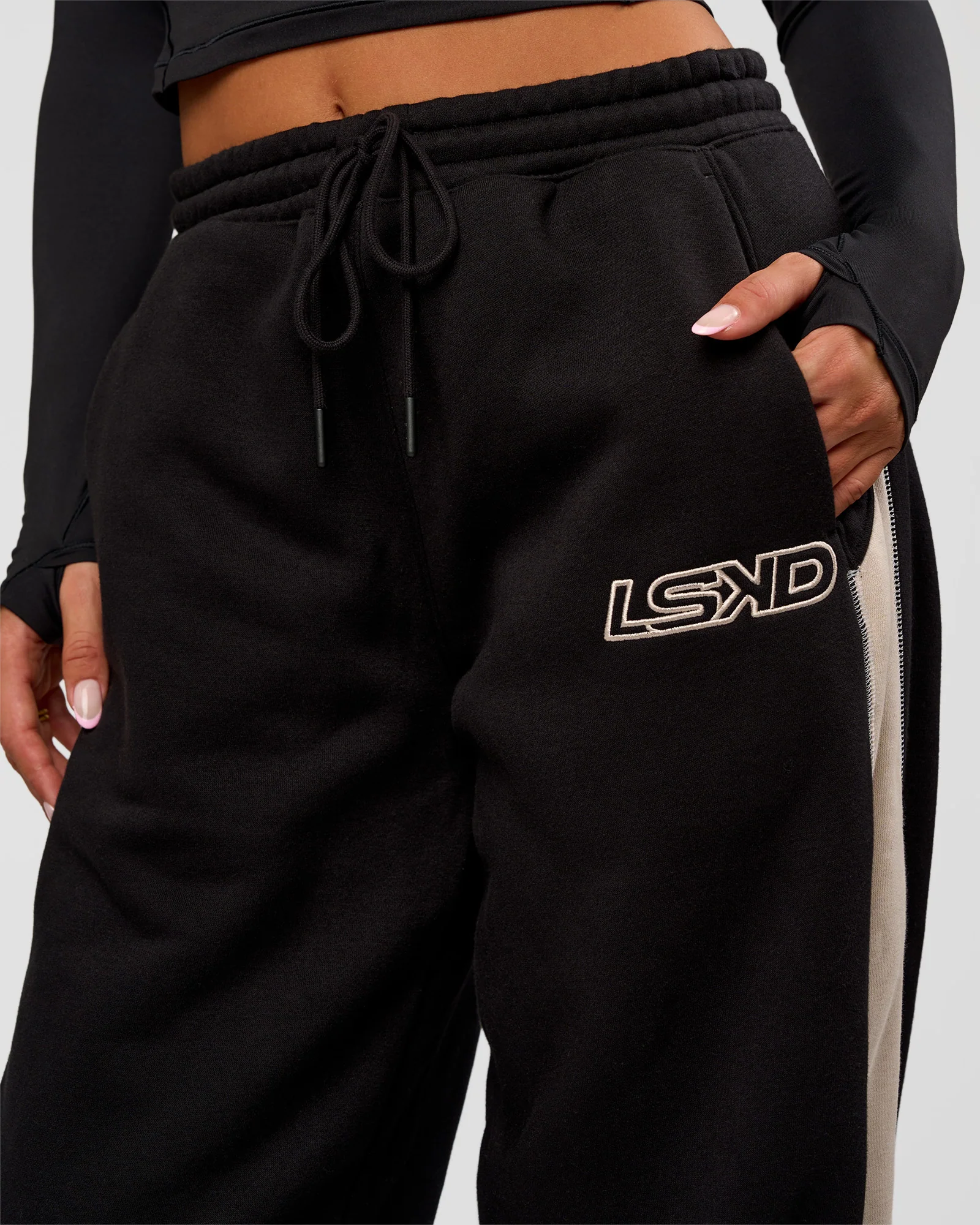 Power Play Stitch Up Fleece Sweat Pant - Black-Shale Beige - Image 8