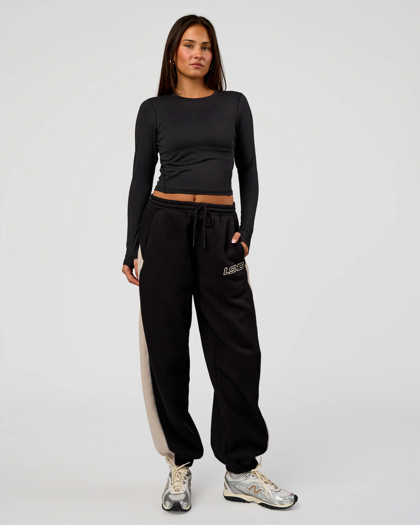 Power Play Stitch Up Fleece Sweat Pant - Black-Shale Beige - Image 9