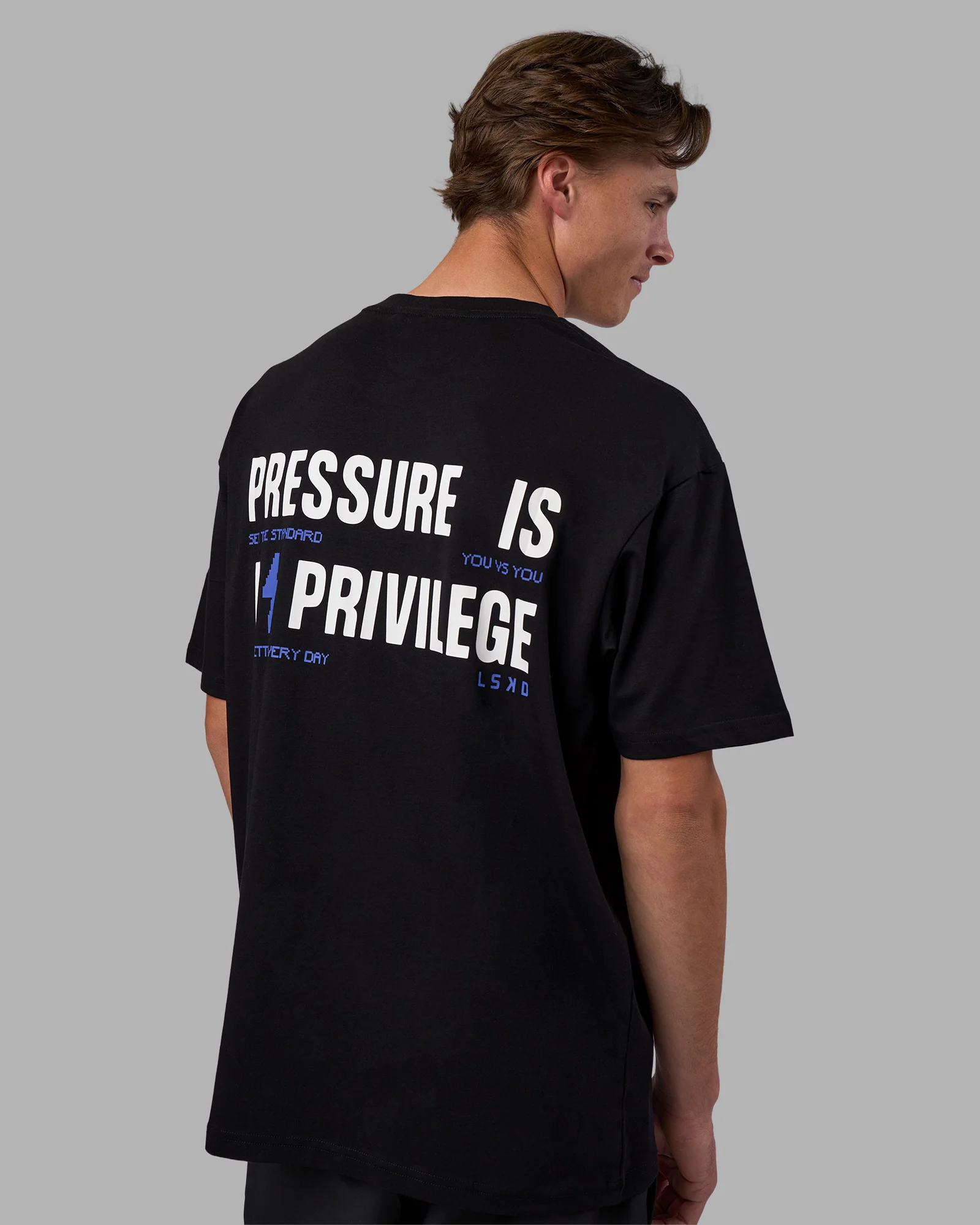 Pressure is a Privilege FLXCotton Oversized Tee - Black-Power Cobalt - Image 11