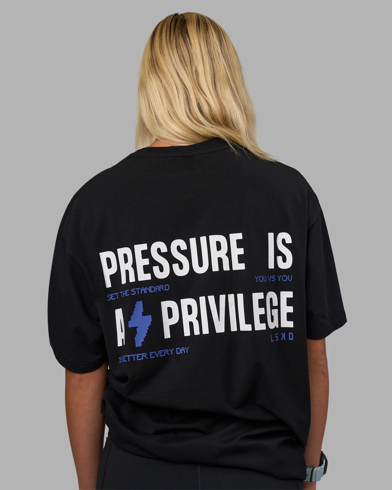 Pressure is a Privilege FLXCotton Oversized Tee - Black-Power Cobalt - Image 2