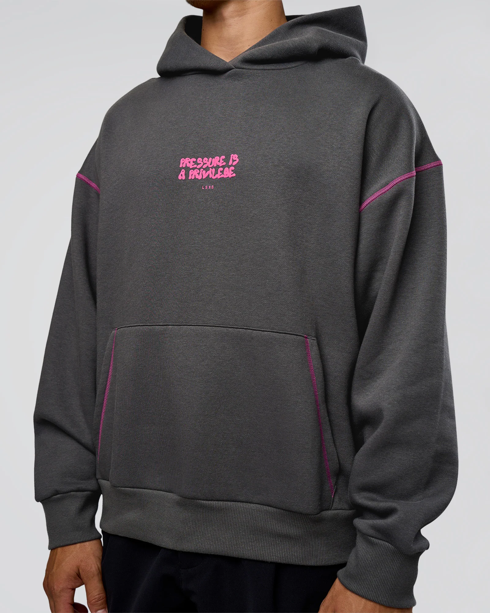 Pressure is Privilege Oversized Hoodie - Dark Storm-Ultra Fuchsia - Image 10