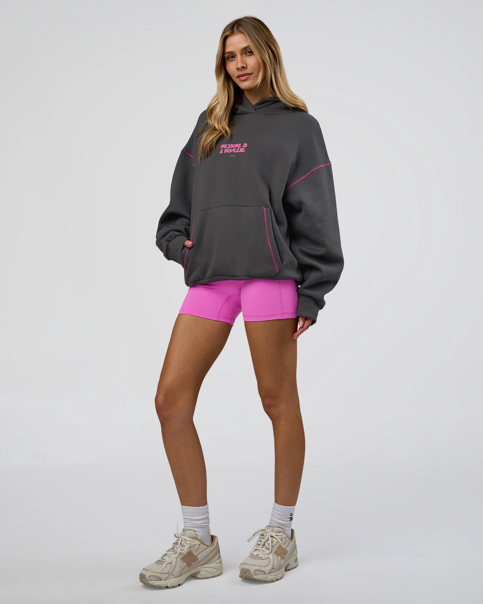 Pressure is Privilege Oversized Hoodie - Dark Storm-Ultra Fuchsia - Image 7