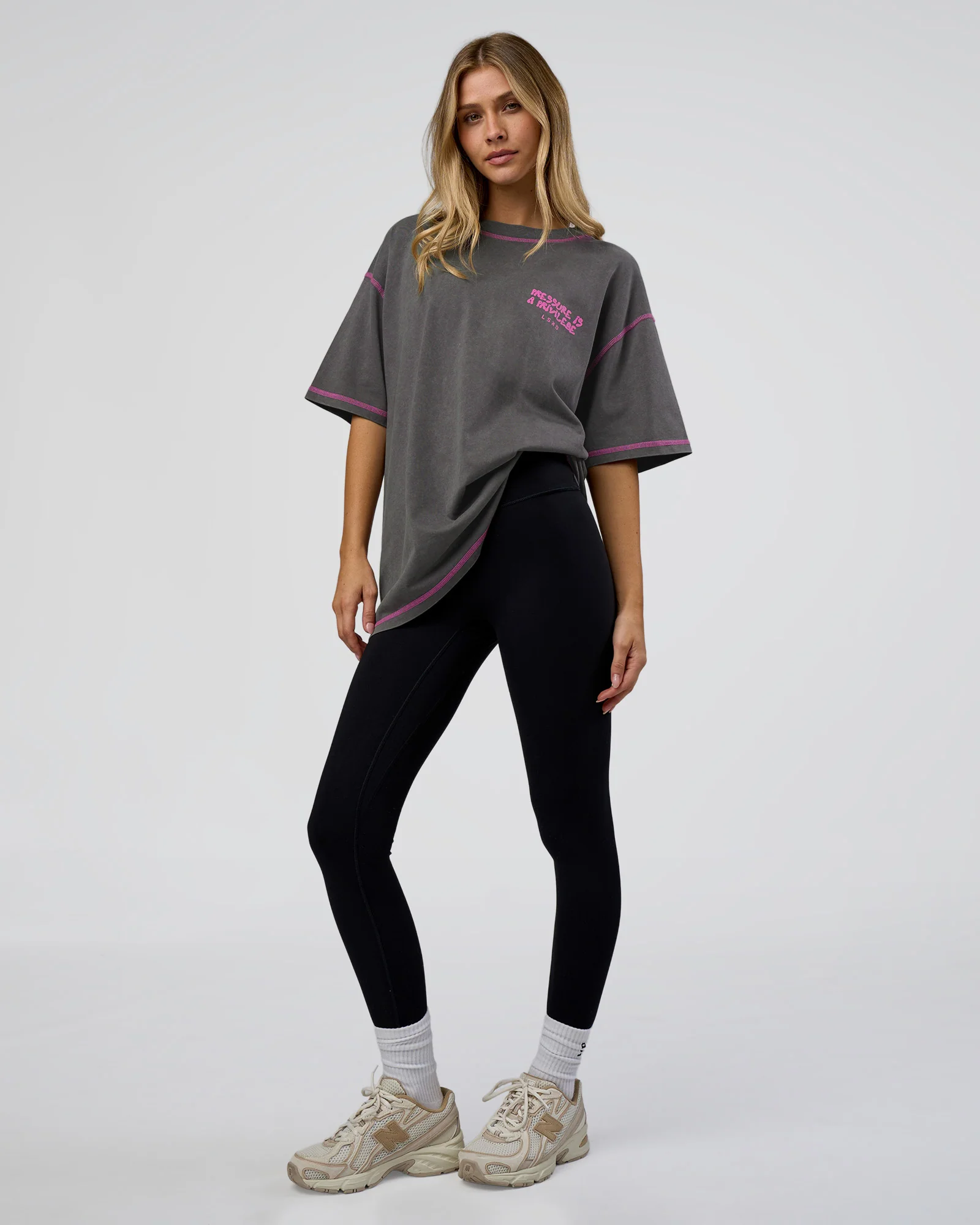 Pressure is Privilege Oversized Tee - Dark Storm Washed-Ultra Fuchsia - Image 10