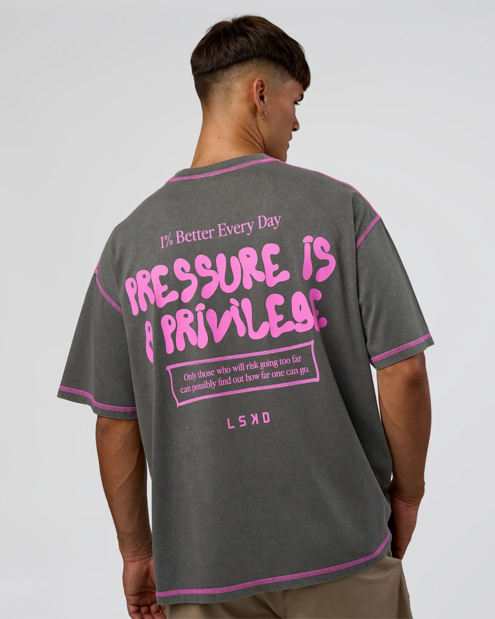 Pressure is Privilege Oversized Tee - Dark Storm Washed-Ultra Fuchsia - Image 2