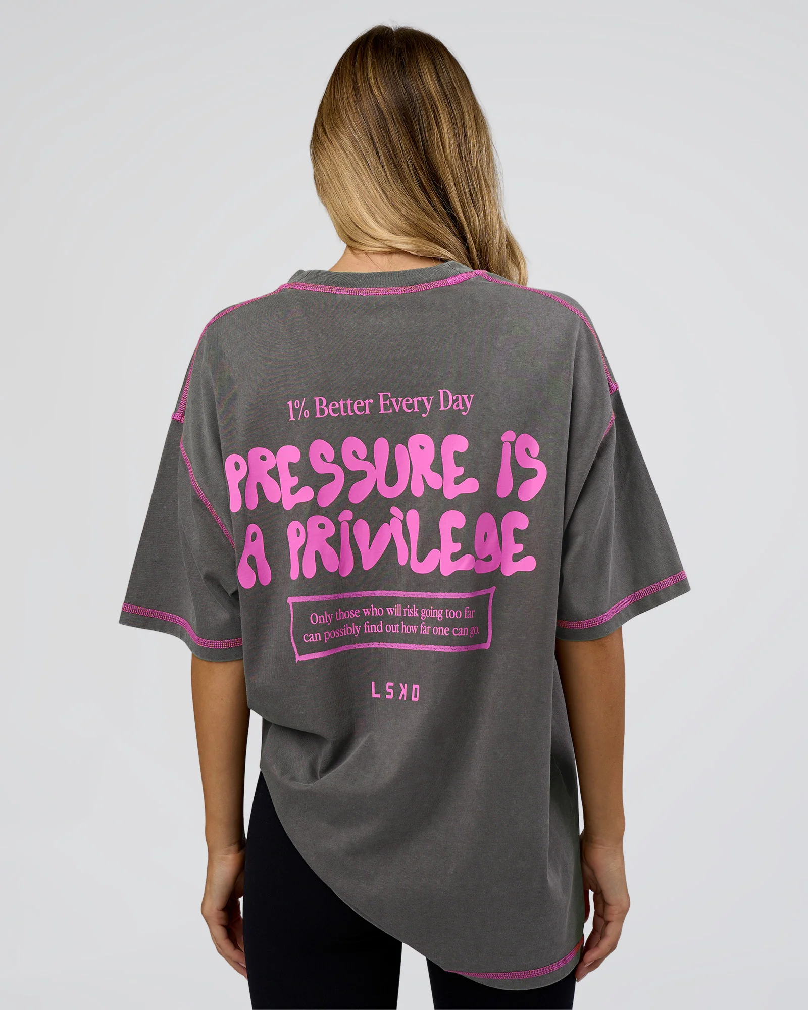 Pressure is Privilege Oversized Tee - Dark Storm Washed-Ultra Fuchsia - Image 4