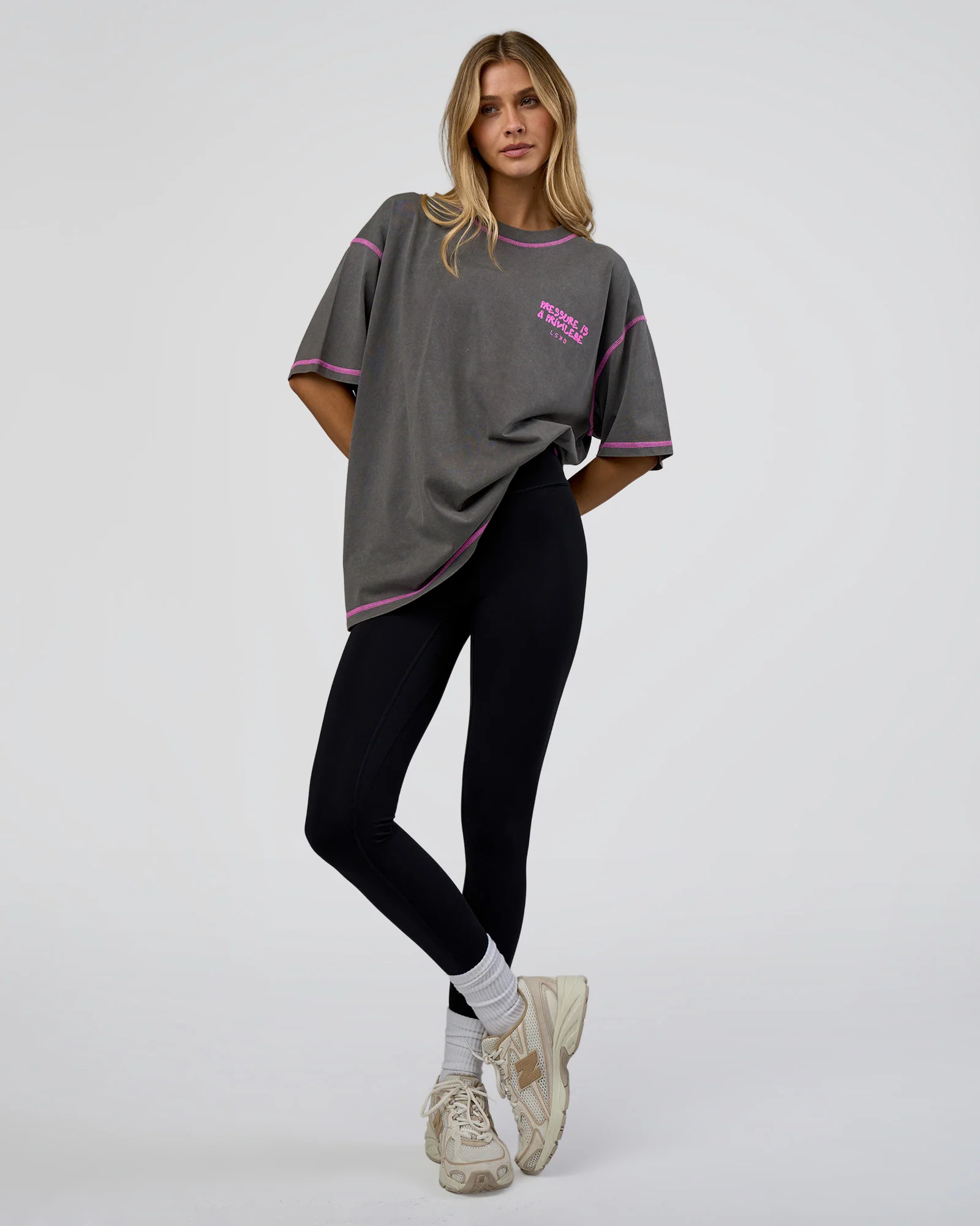 Pressure is Privilege Oversized Tee - Dark Storm Washed-Ultra Fuchsia - Image 7
